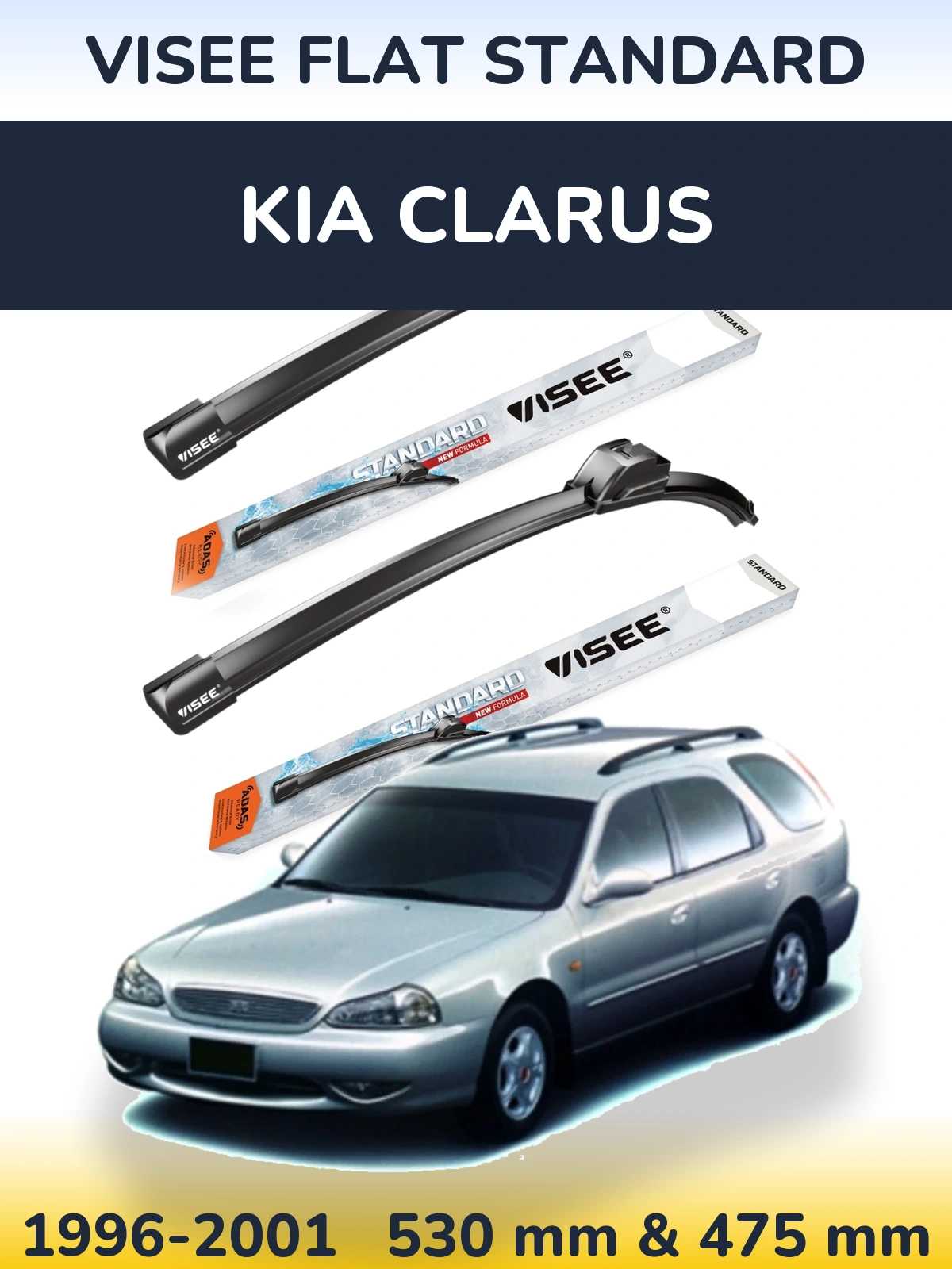 Sada předních stěračů VISEE FLAT STANDARD 530 a 475 mm pro KIA Clarus 1996-2001