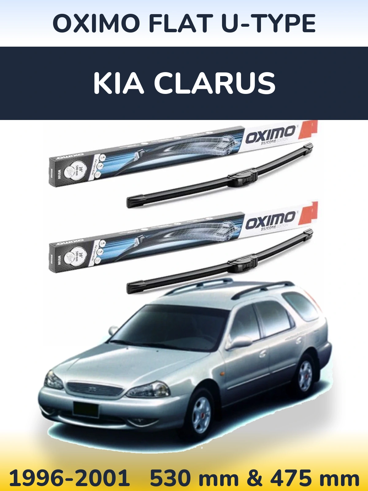Sada předních stěračů Oximo Flat U-type 530 a 475 mm pro KIA Clarus 1996-2001