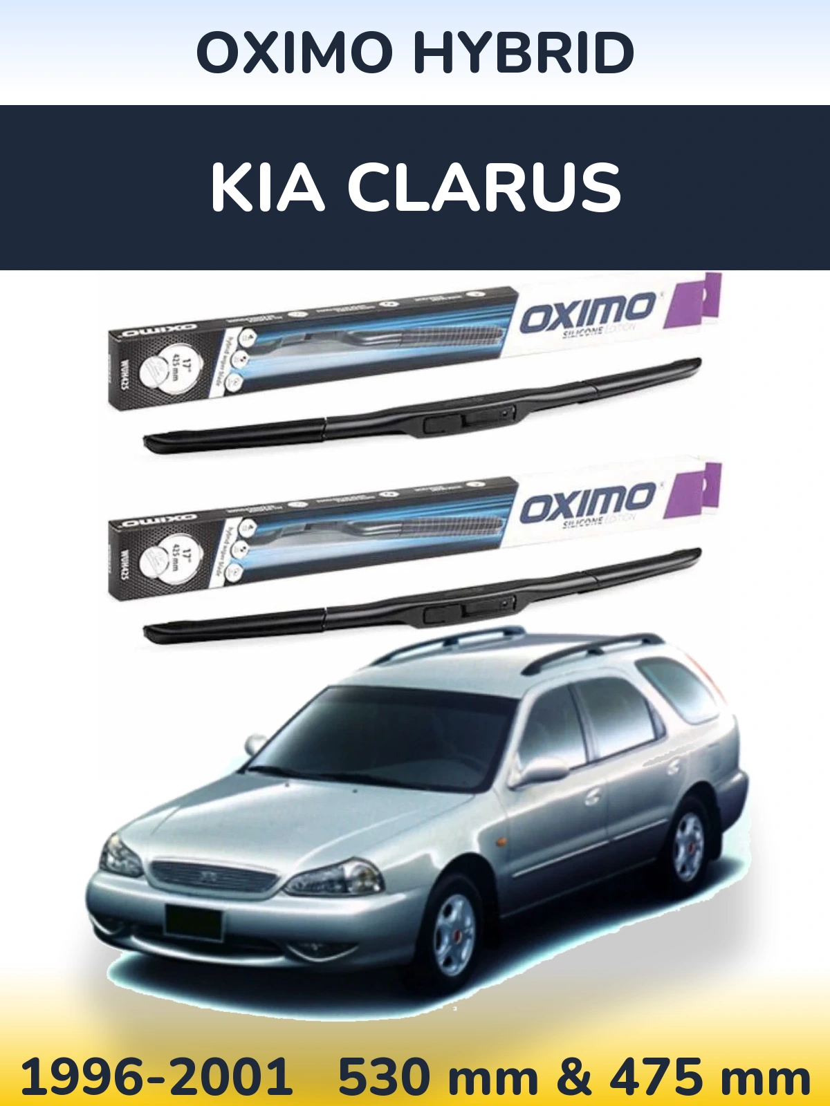 Sada předních stěračů Oximo Hybrid 530 a 475 mm pro KIA Clarus 1996-2001