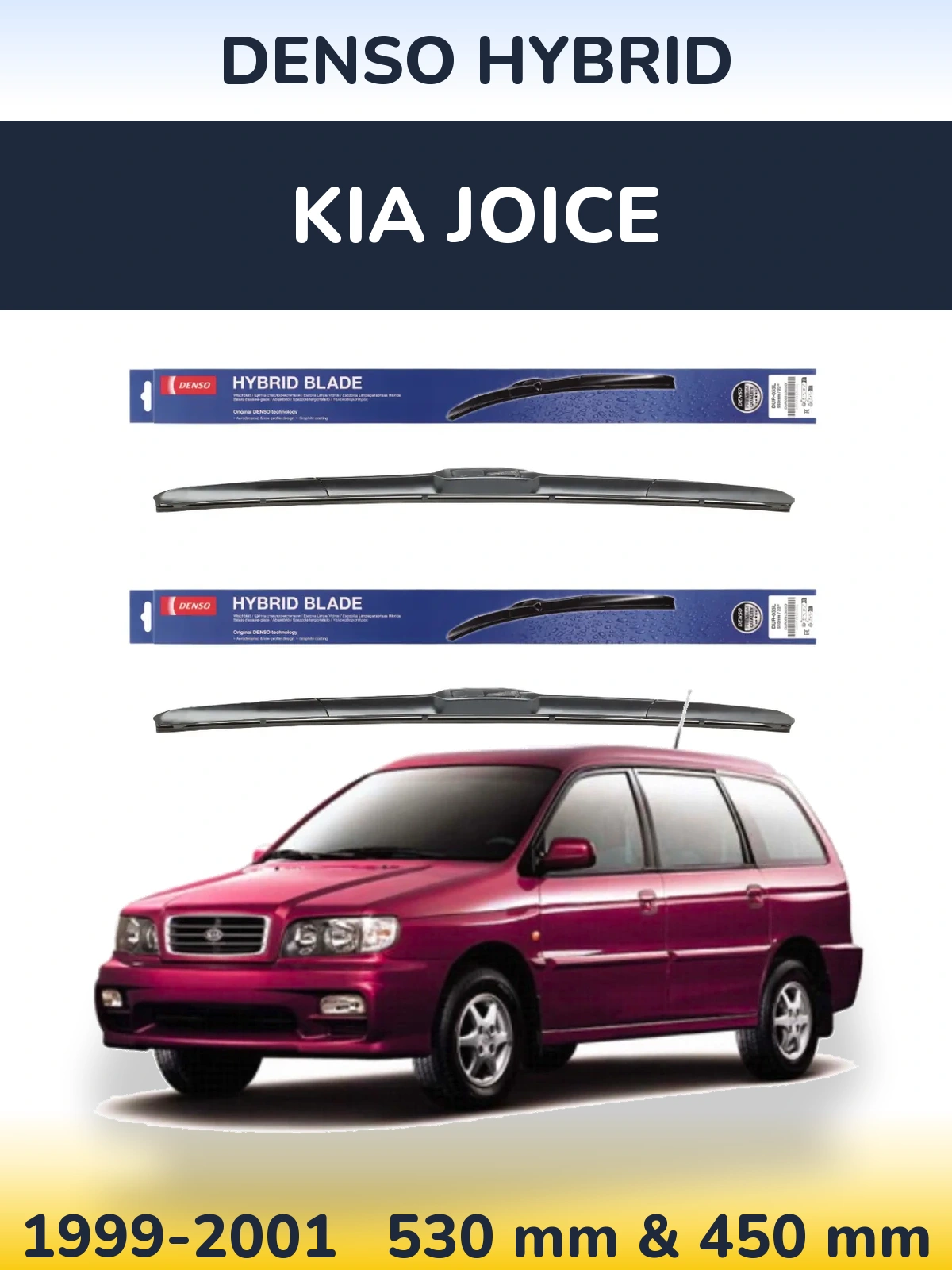 Sada předních stěračů Denso Hybrid 530 a 450 mm pro KIA Joice 1999-2001