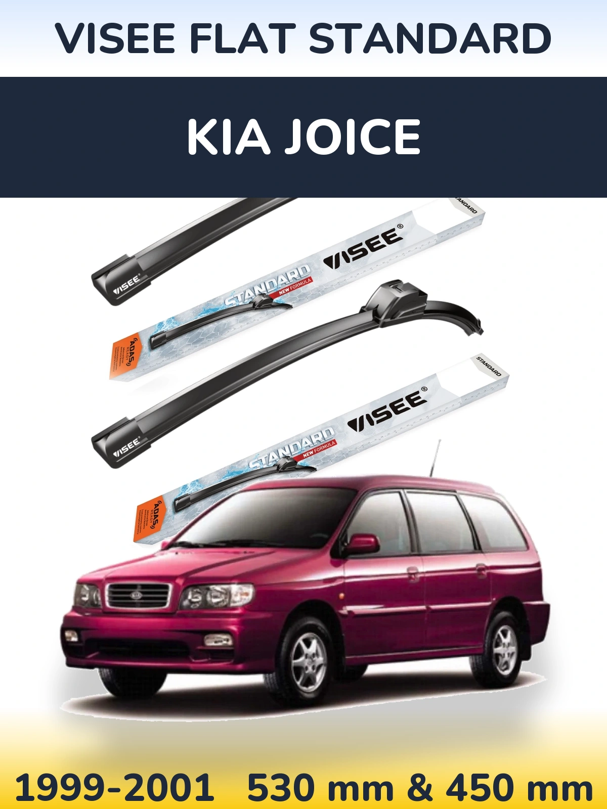 Sada předních stěračů VISEE FLAT STANDARD 530 a 450 mm pro KIA Joice 1999-2001