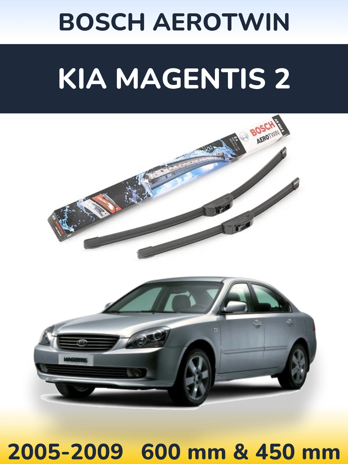 Sada předních stěračů BOSCH AeroTwin 600 a 450 mm pro KIA Magentis 2 2005-2009