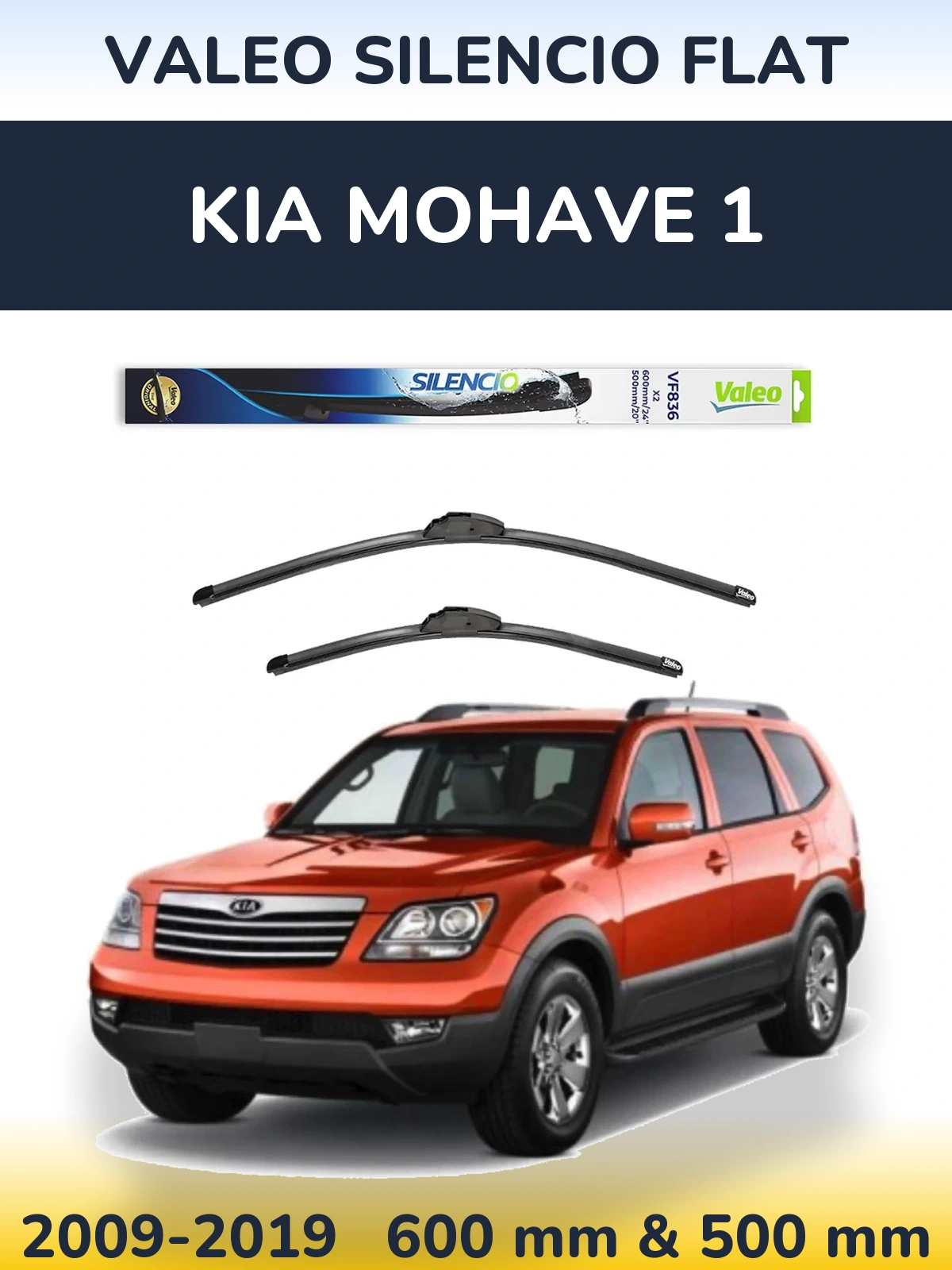 Sada předních stěračů Valeo Silencio Flat 600 a 500 mm pro KIA Mohave 1 2009-2019