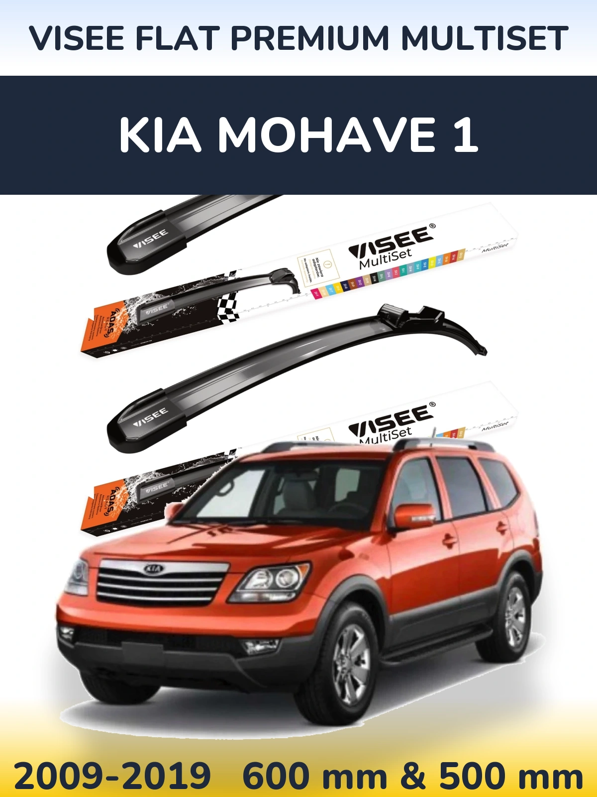 Sada předních stěračů VISEE FLAT PREMIUM MultiSet 600 a 500 mm pro KIA Mohave 1 2009-2019