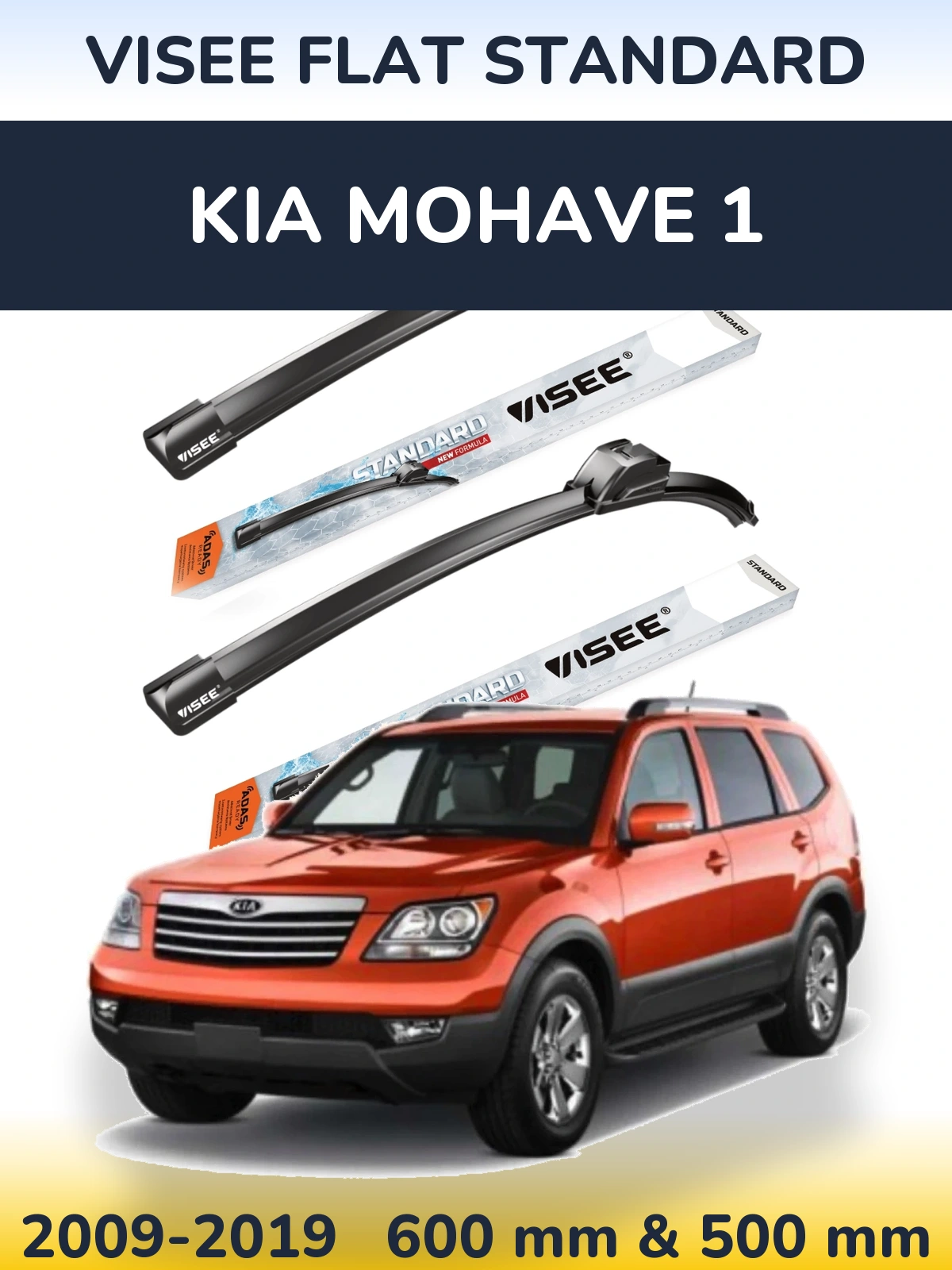 Sada předních stěračů VISEE FLAT STANDARD 600 a 500 mm pro KIA Mohave 1 2009-2019