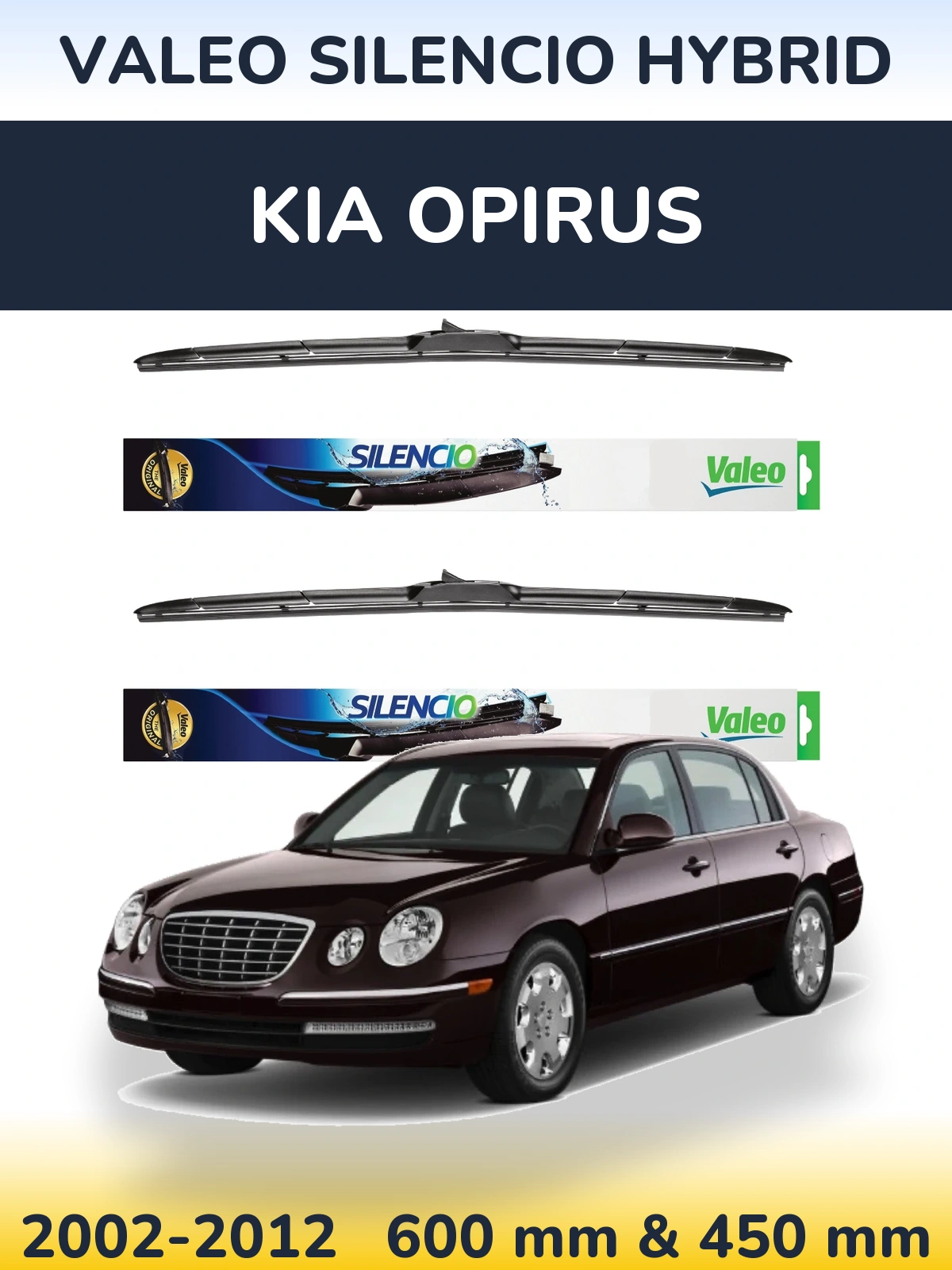 Комплект передніх щіток Valeo Silencio Hybrid 600 & 450 мм для KIA Opirus 2002-2012