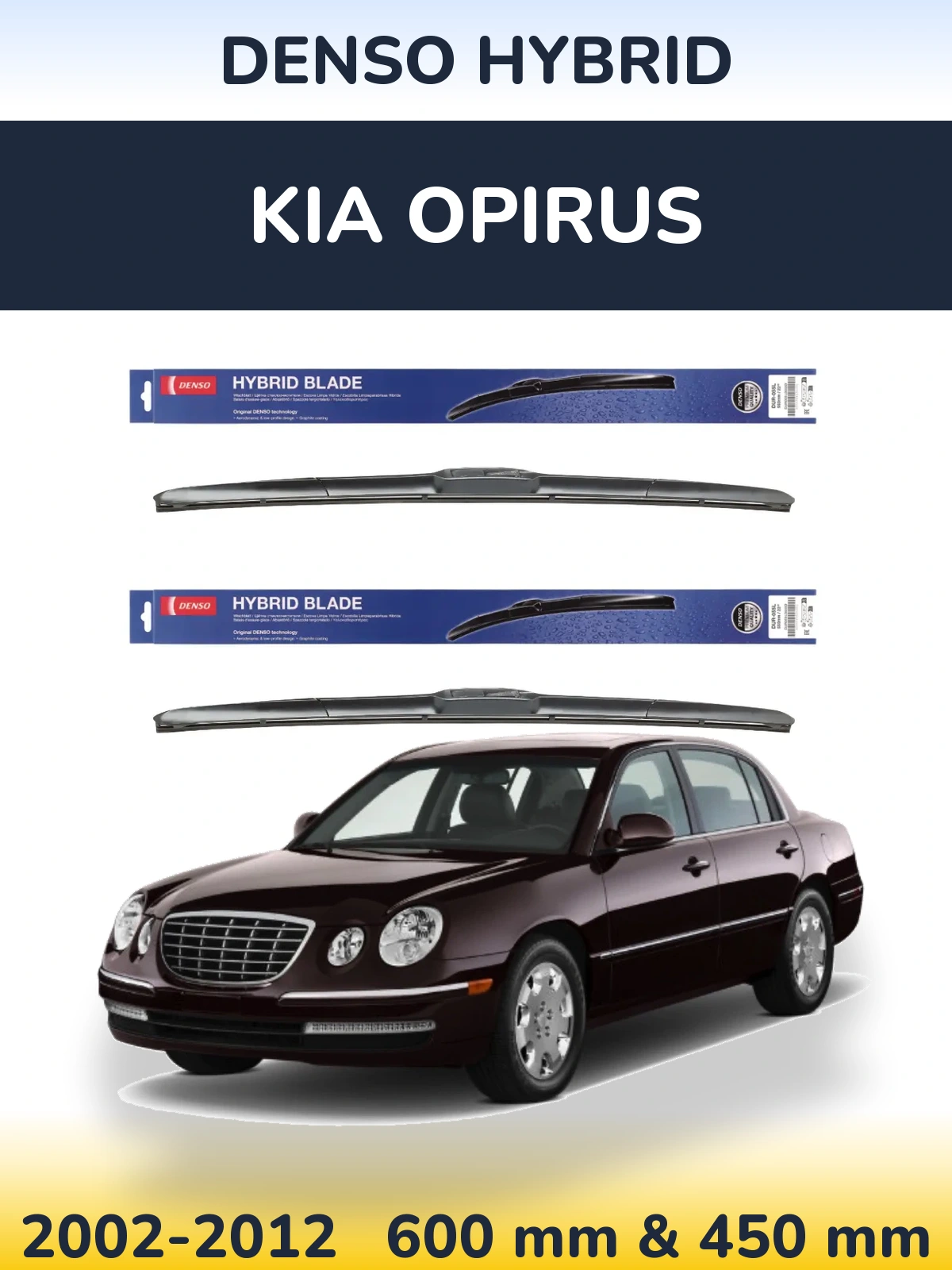 Sada předních stěračů Denso Hybrid 600 a 450 mm pro KIA Opirus 2002-2012