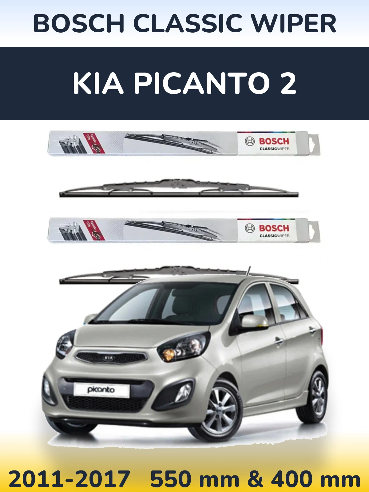 Sada předních stěračů BOSCH Classic Wiper 550 a 400 mm pro KIA Picanto 2 2011-2017