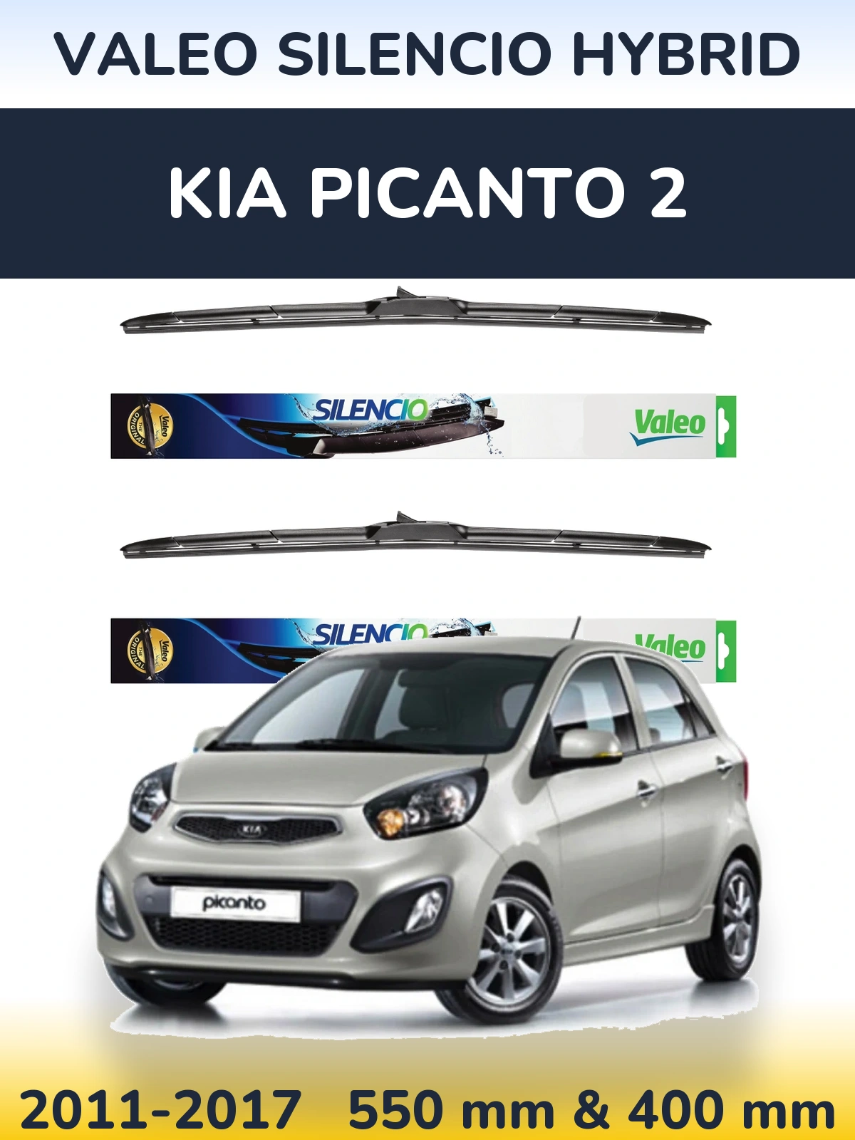 Sada předních stěračů Valeo Silencio Hybrid 550 a 400 mm pro KIA Picanto 2 2011-2017