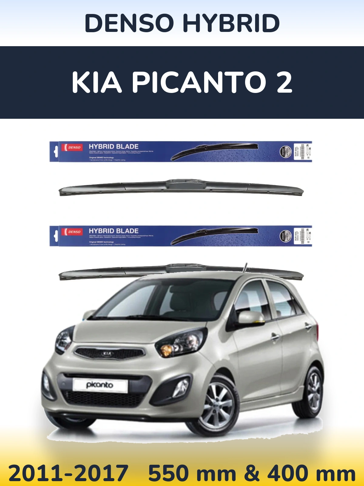 Sada předních stěračů Denso Hybrid 550 a 400 mm pro KIA Picanto 2 2011-2017