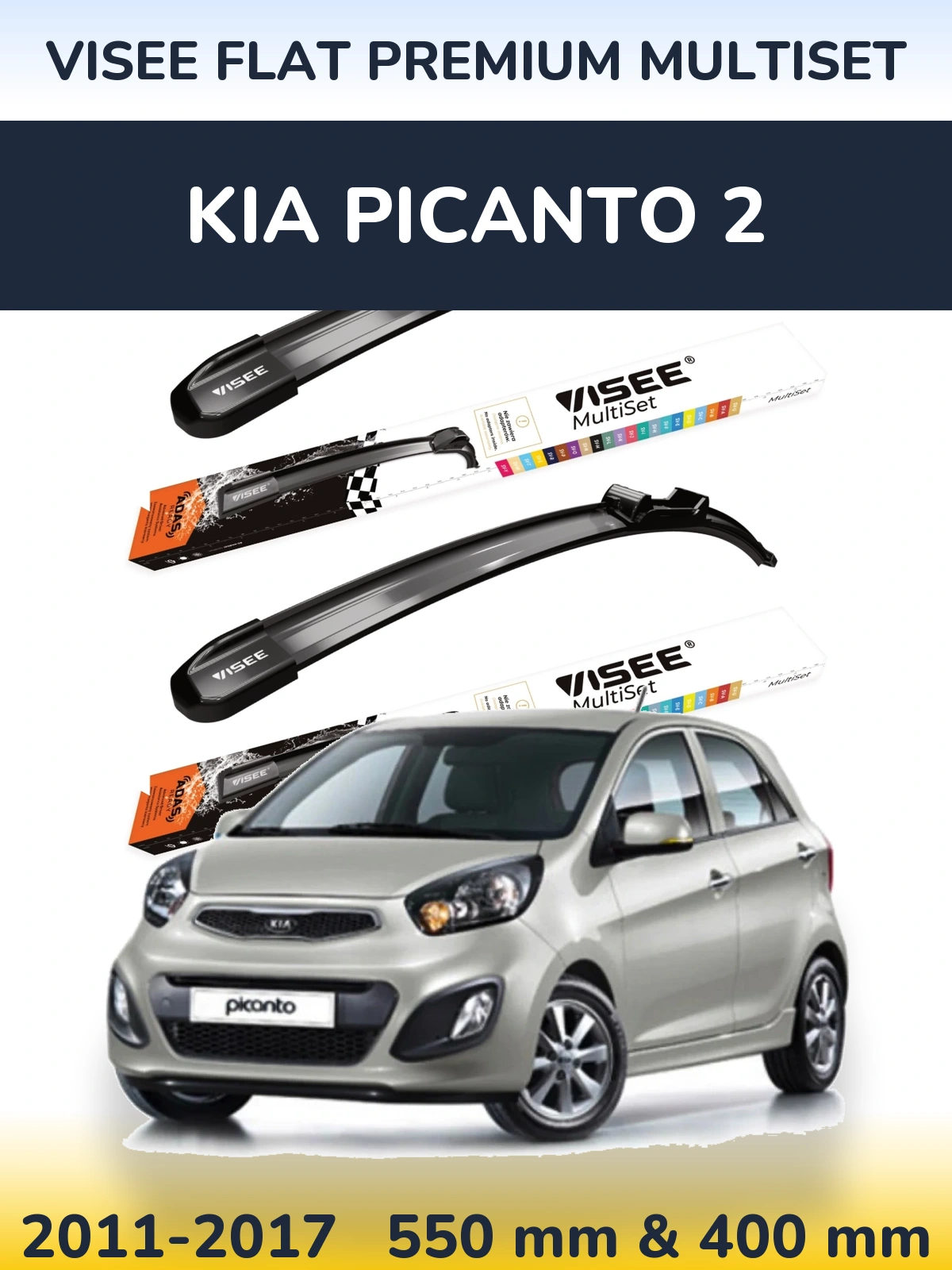 Sada předních stěračů VISEE FLAT PREMIUM MultiSet 550 a 400 mm pro KIA Picanto 2 2011-2017