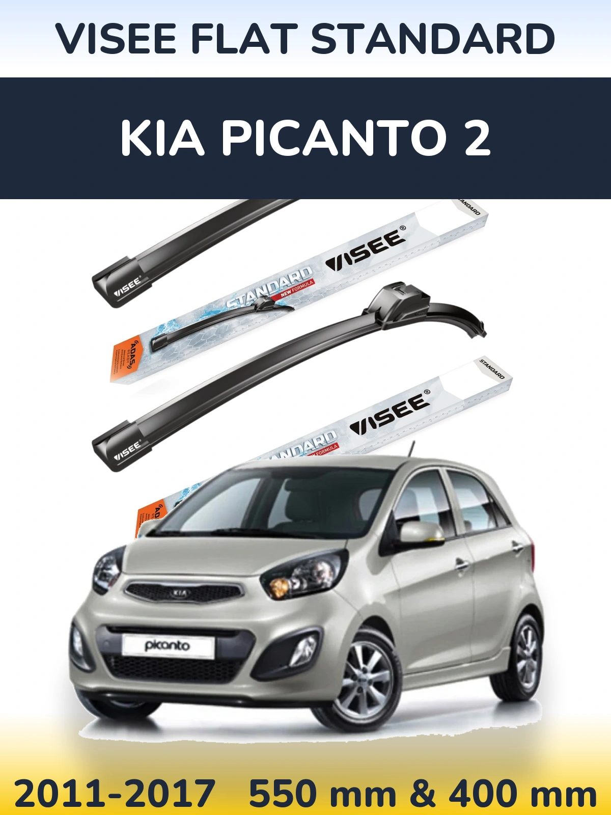Sada předních stěračů VISEE FLAT STANDARD 550 a 400 mm pro KIA Picanto 2 2011-2017