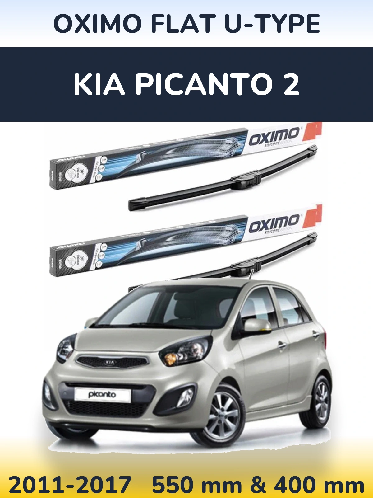 Sada předních stěračů Oximo Flat U-type 550 a 400 mm pro KIA Picanto 2 2011-2017