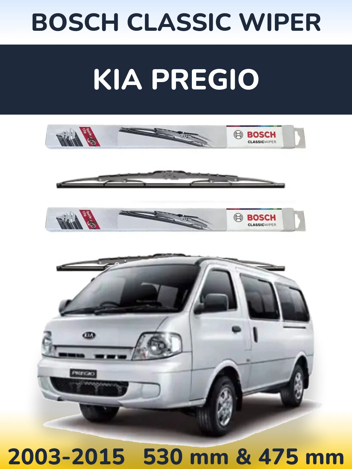 Sada předních stěračů BOSCH Classic Wiper 530 a 475 mm pro KIA Pregio 2003-2015