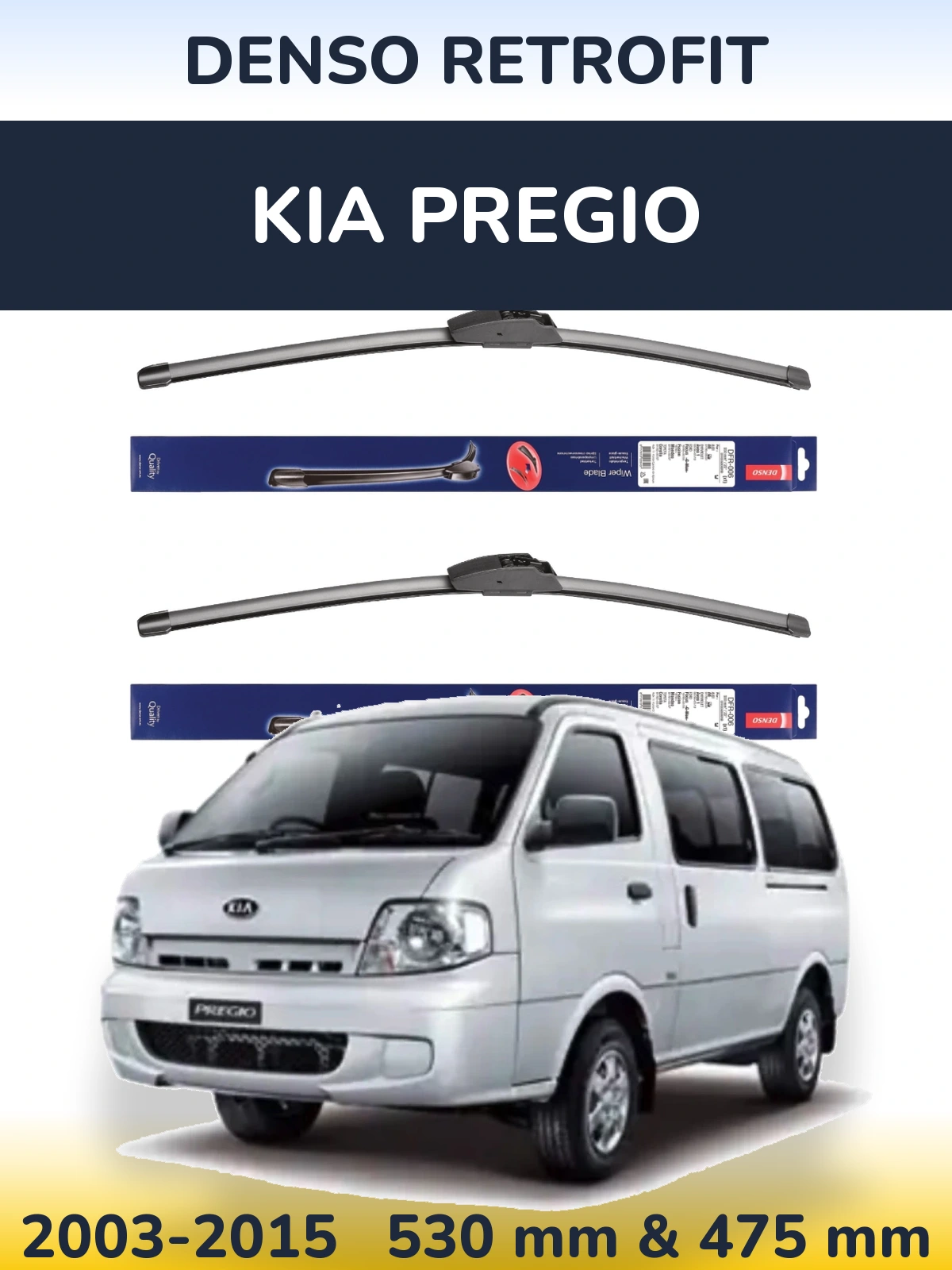Sada předních stěračů Denso Retrofit 530 a 475 mm pro KIA Pregio 2003-2015