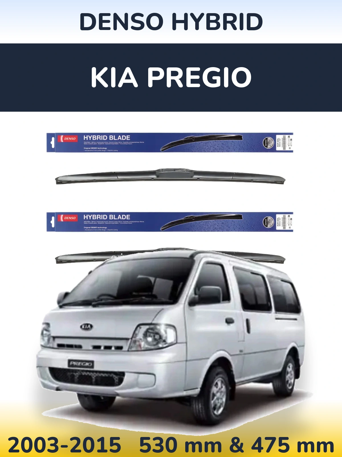 Sada předních stěračů Denso Hybrid 530 a 475 mm pro KIA Pregio 2003-2015