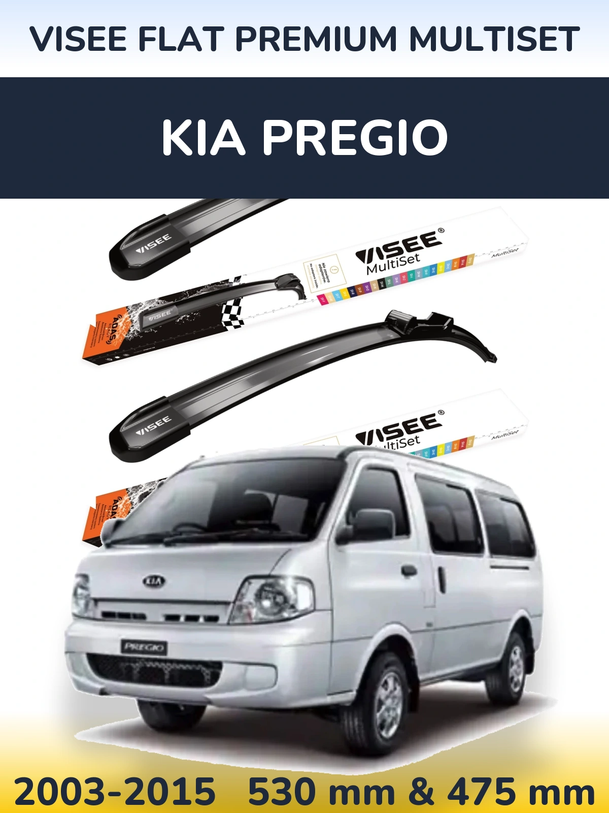 Sada předních stěračů VISEE FLAT PREMIUM MultiSet 530 a 475 mm pro KIA Pregio 2003-2015