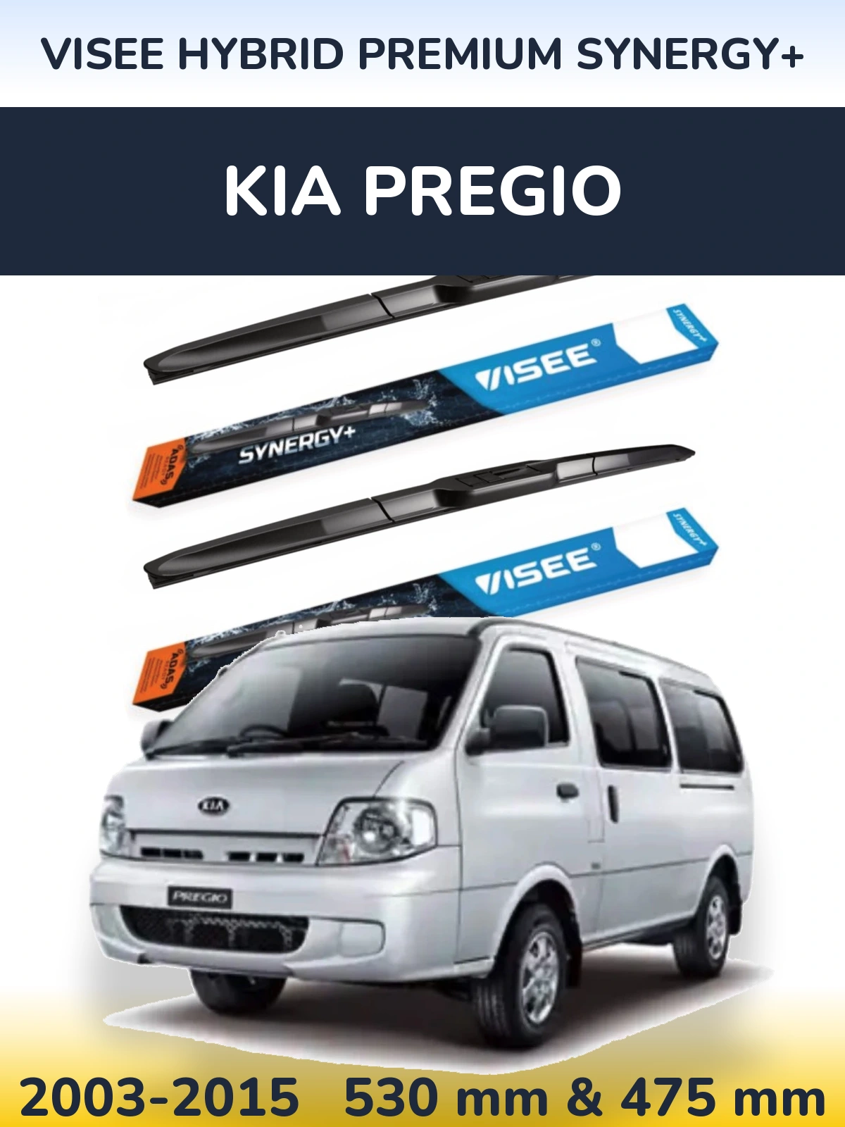 Sada předních stěračů VISEE HYBRID PREMIUM SYNERGY+ 530 a 475 mm pro KIA Pregio 2003-2015