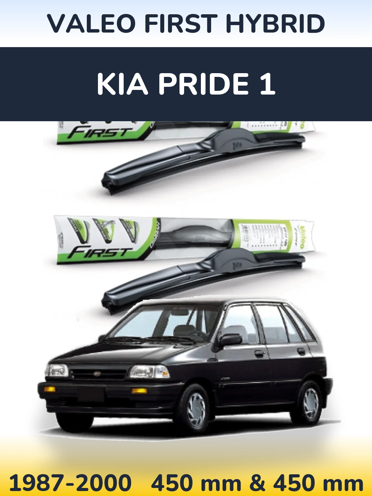 Sada předních stěračů Valeo First Hybrid 450 a 450 mm pro KIA Pride 1 1987-2000
