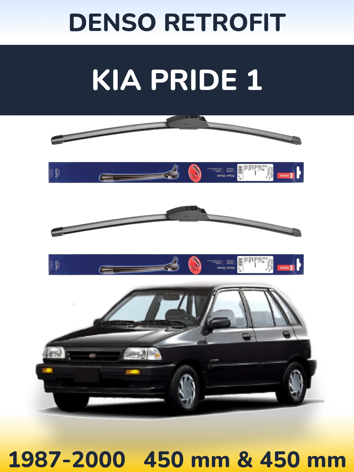 Sada předních stěračů Denso Retrofit 450 a 450 mm pro KIA Pride 1 1987-2000