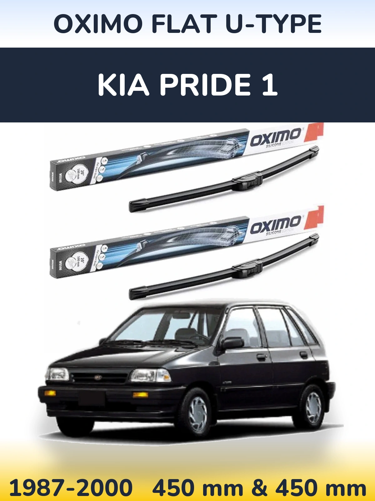 Sada předních stěračů Oximo Flat U-type 450 a 450 mm pro KIA Pride 1 1987-2000