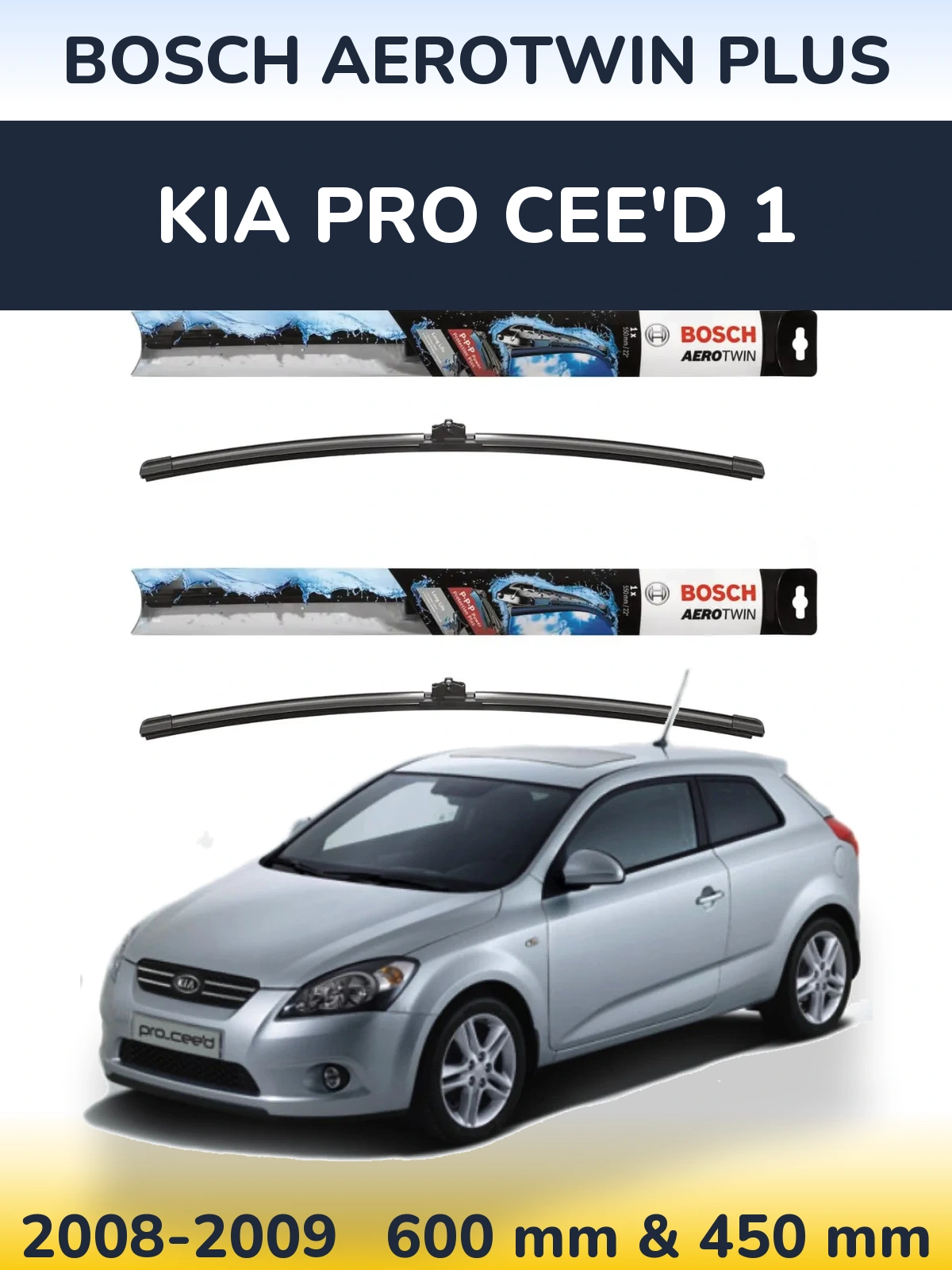 Sada předních stěračů BOSCH AeroTwin Plus 600 a 450 mm pro KIA Pro Cee'd 1 2008-2009