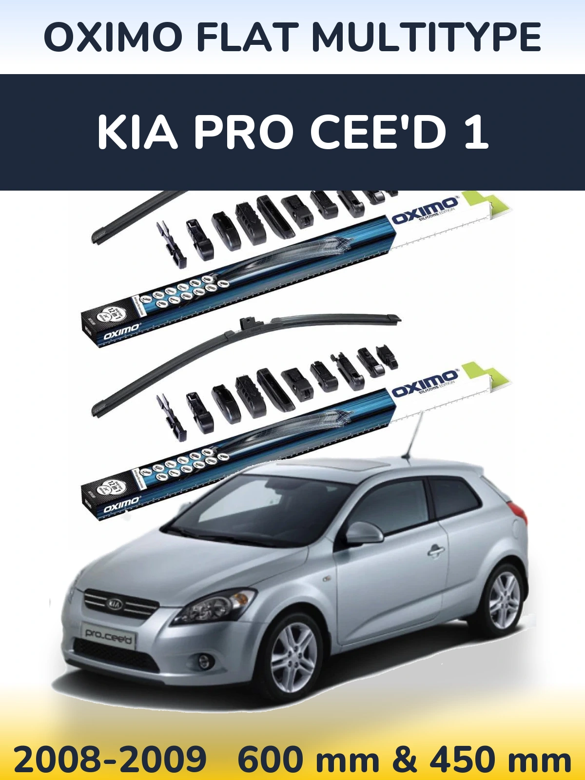 Sada předních stěračů Oximo Flat MultiType 600 a 450 mm pro KIA Pro Cee'd 1 2008-2009