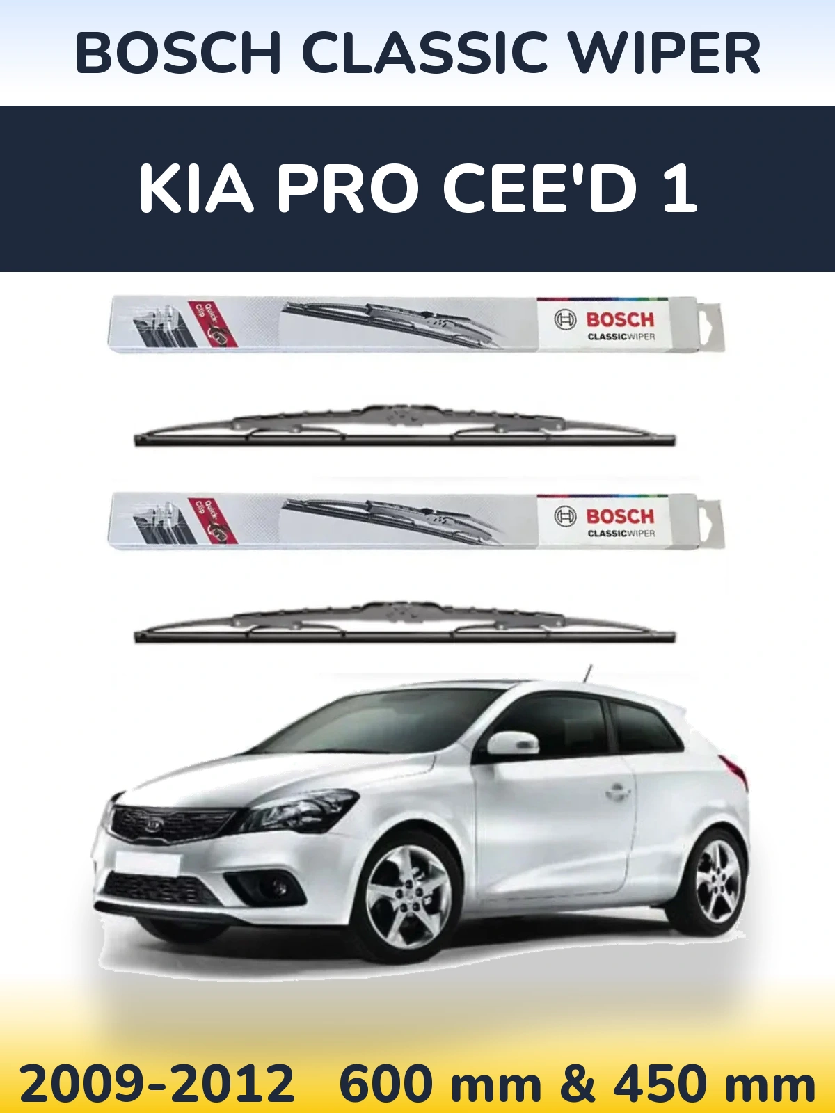 Sada předních stěračů BOSCH Classic Wiper 600 a 450 mm pro KIA Pro Cee'd 1 2009-2012