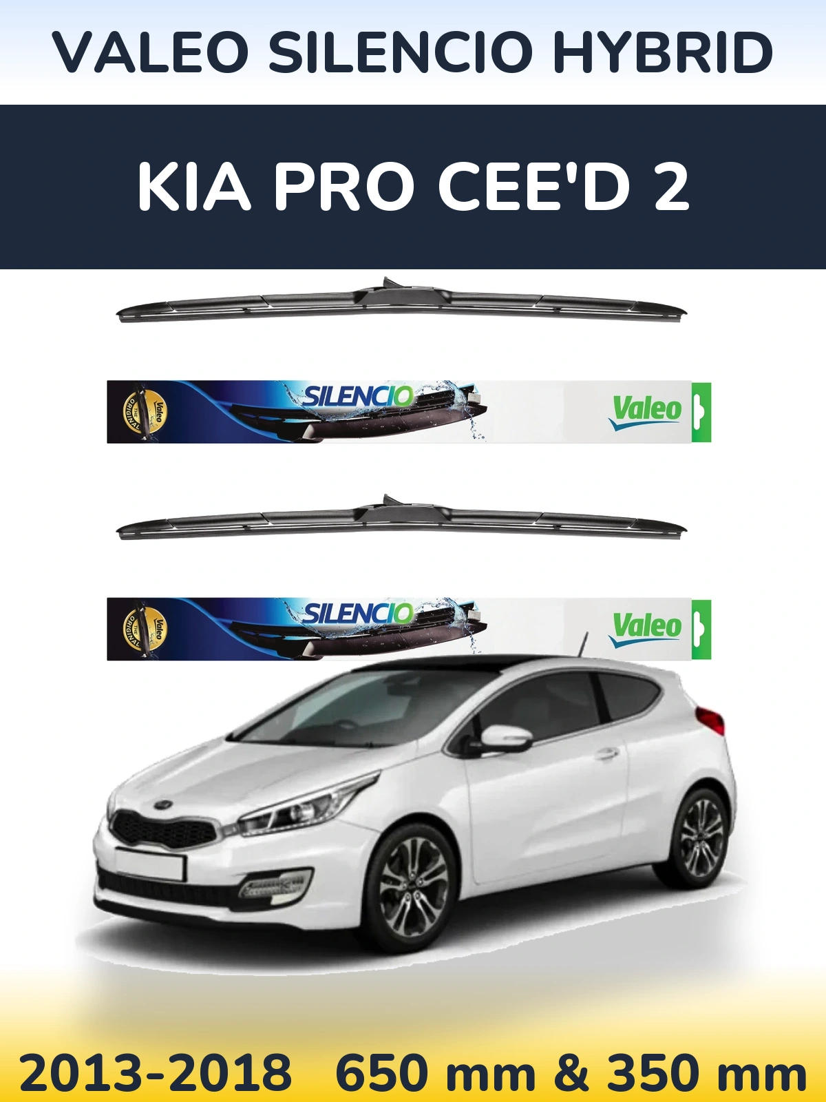 Sada předních stěračů Valeo Silencio Hybrid 650 a 350 mm pro KIA Pro Cee'd 2 2013-2018