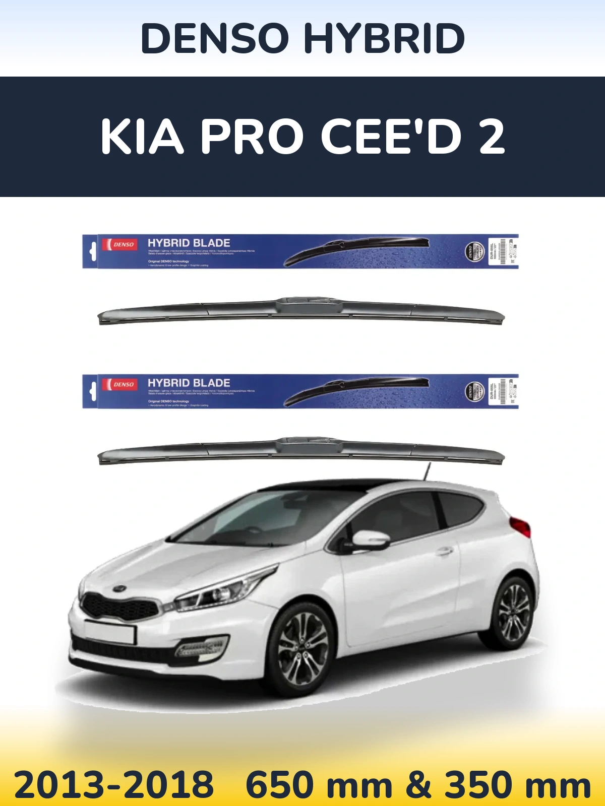 Sada předních stěračů Denso Hybrid 650 a 350 mm pro KIA Pro Cee'd 2 2013-2018