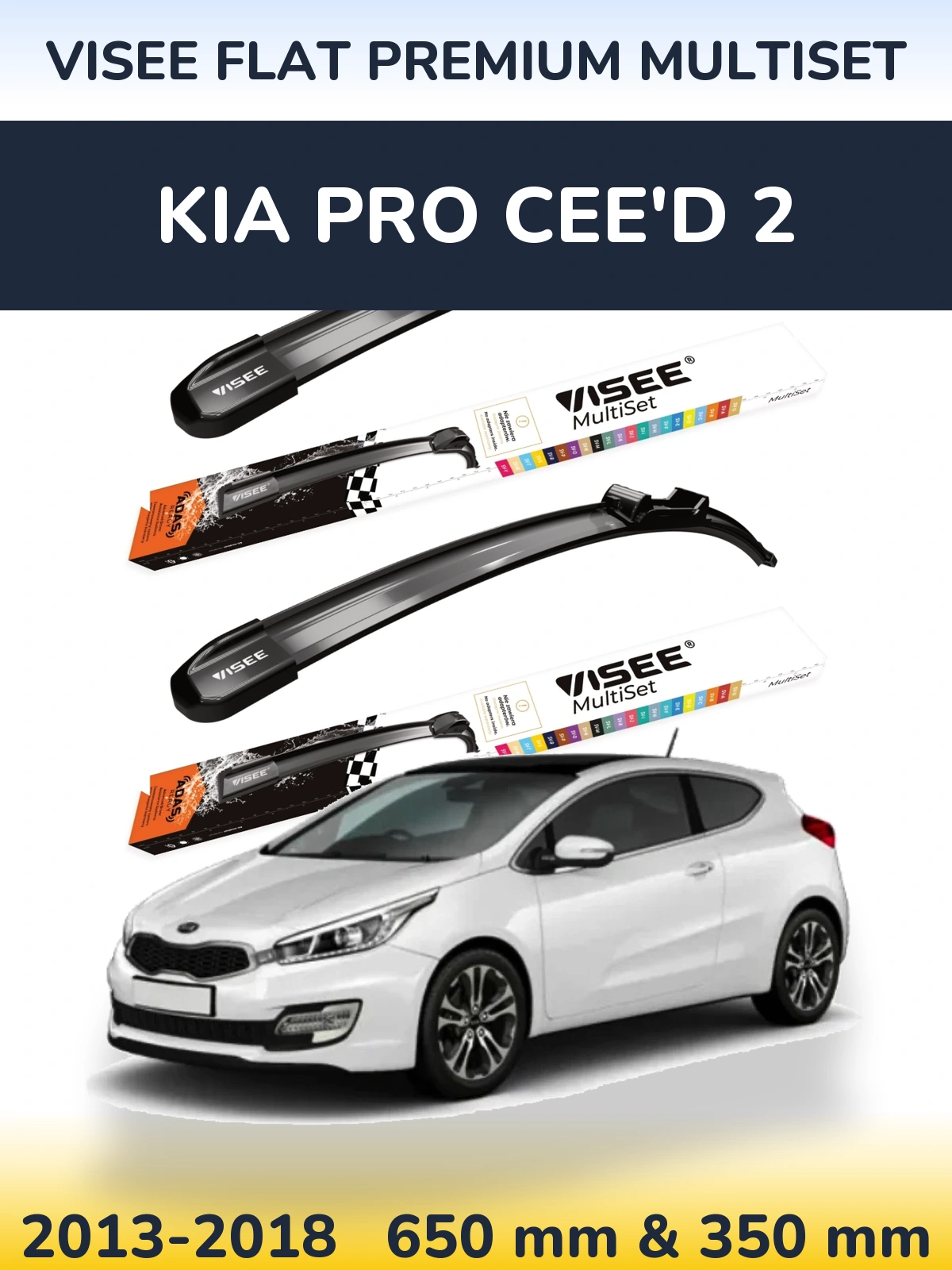 Sada předních stěračů VISEE FLAT PREMIUM MultiSet 650 a 350 mm pro KIA Pro Cee'd 2 2013-2018