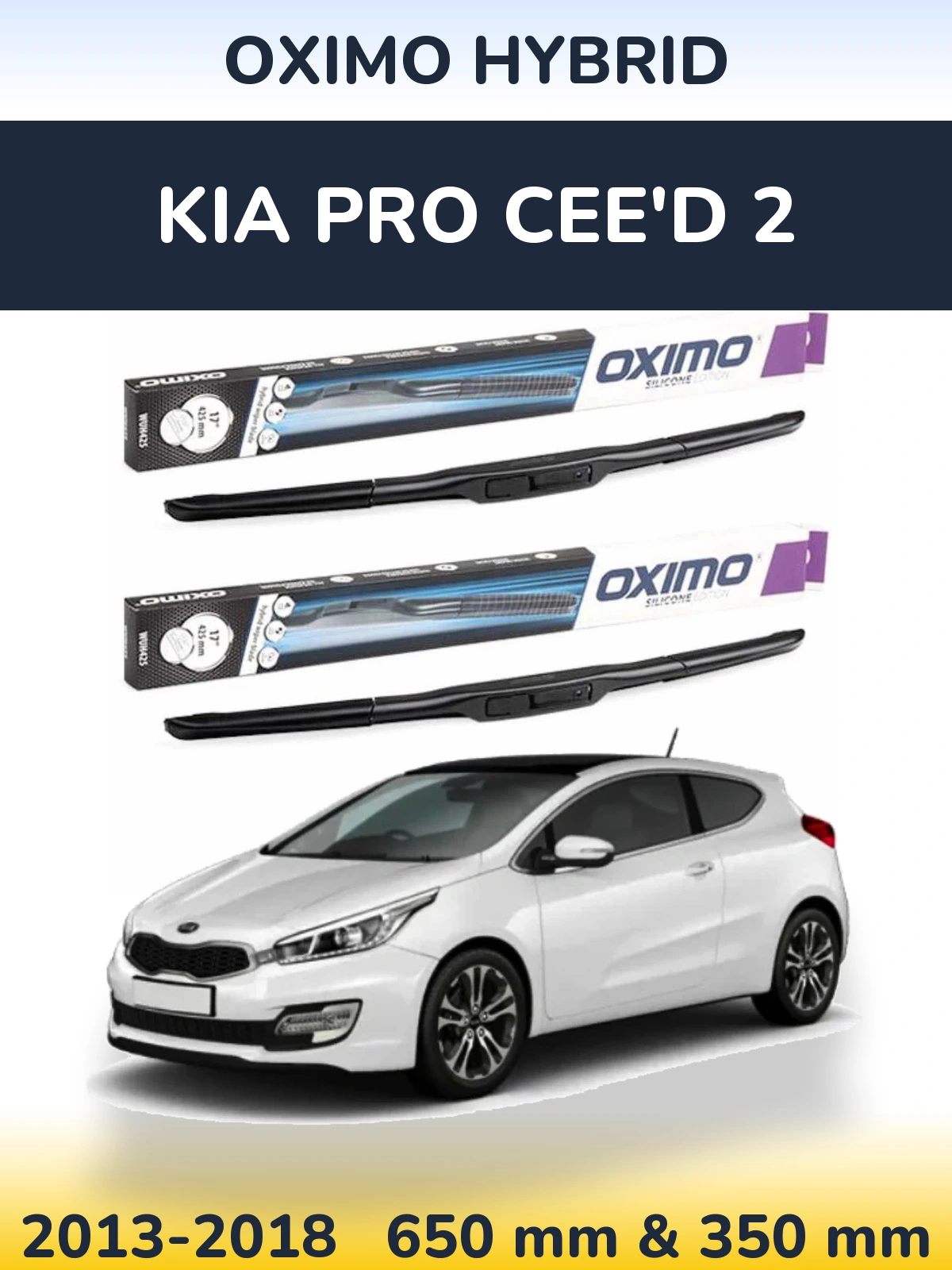 Sada předních stěračů Oximo Hybrid 650 a 350 mm pro KIA Pro Cee'd 2 2013-2018