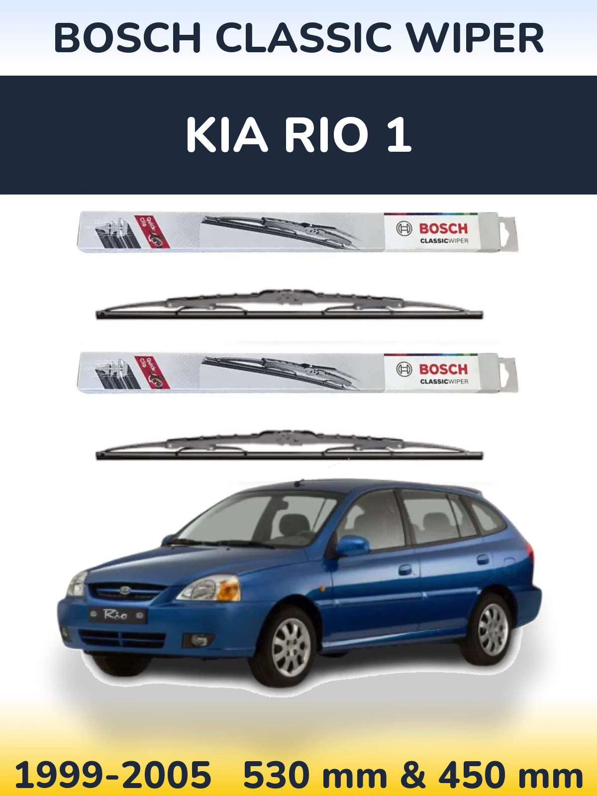 Sada předních stěračů BOSCH Classic Wiper 530 a 450 mm pro KIA Rio 1 1999-2005