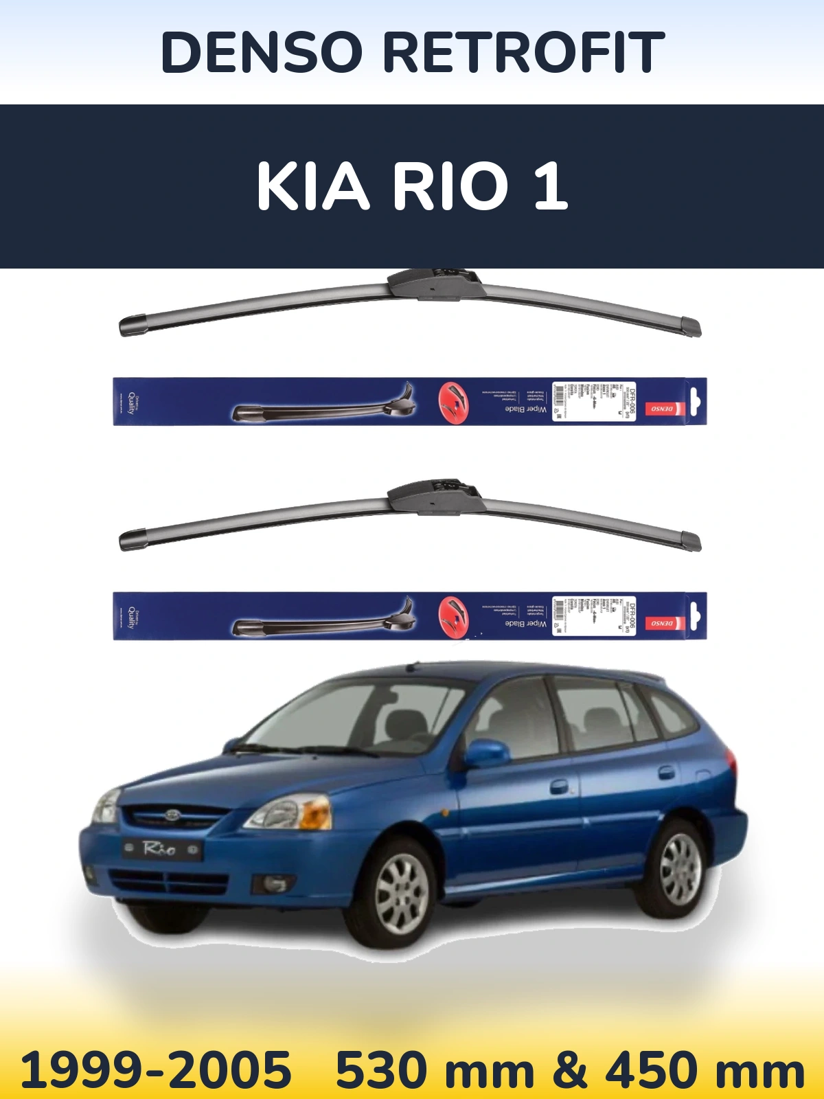 Sada předních stěračů Denso Retrofit 530 a 450 mm pro KIA Rio 1 1999-2005