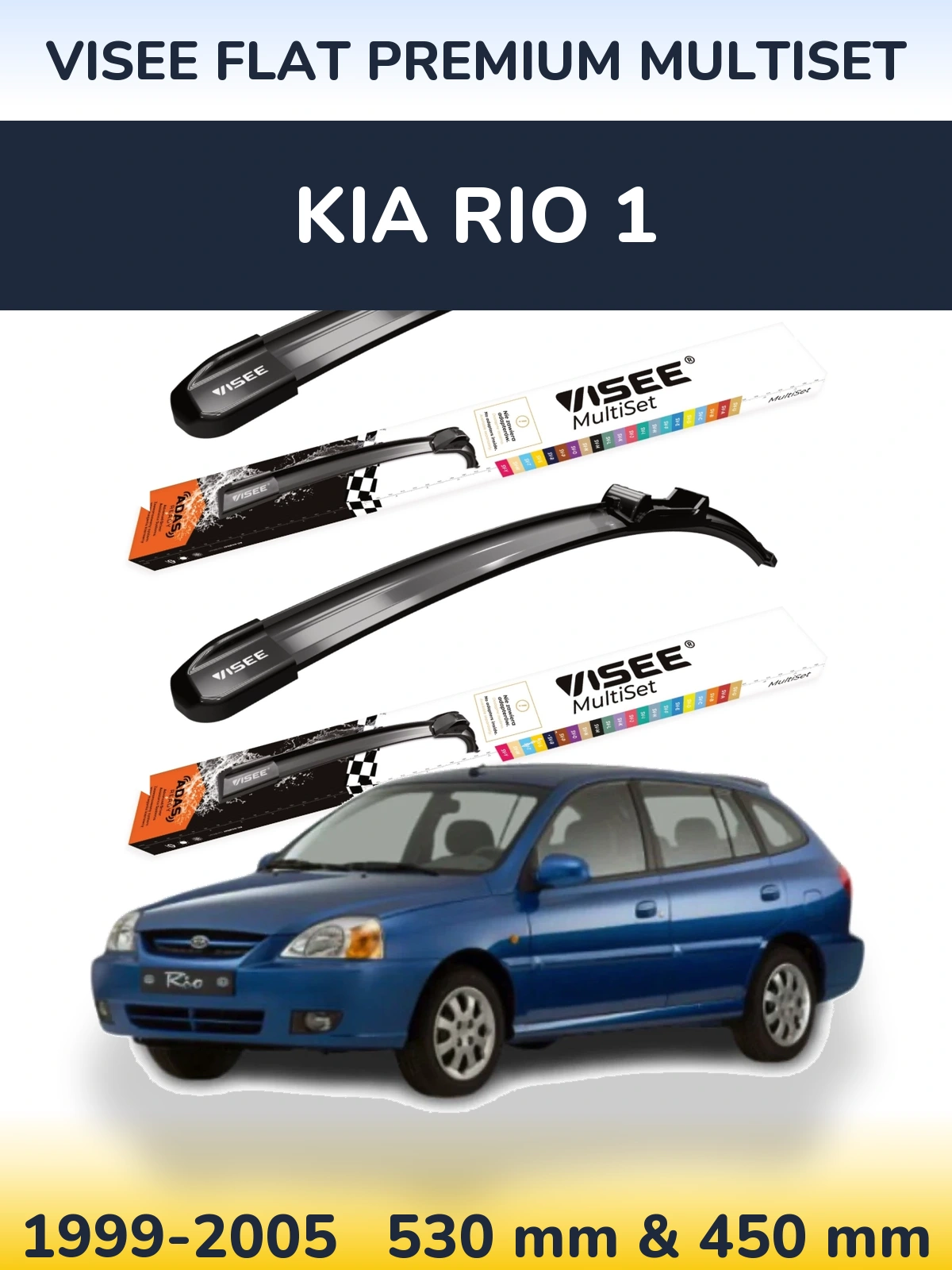 Sada předních stěračů VISEE FLAT PREMIUM MultiSet 530 a 450 mm pro KIA Rio 1 1999-2005
