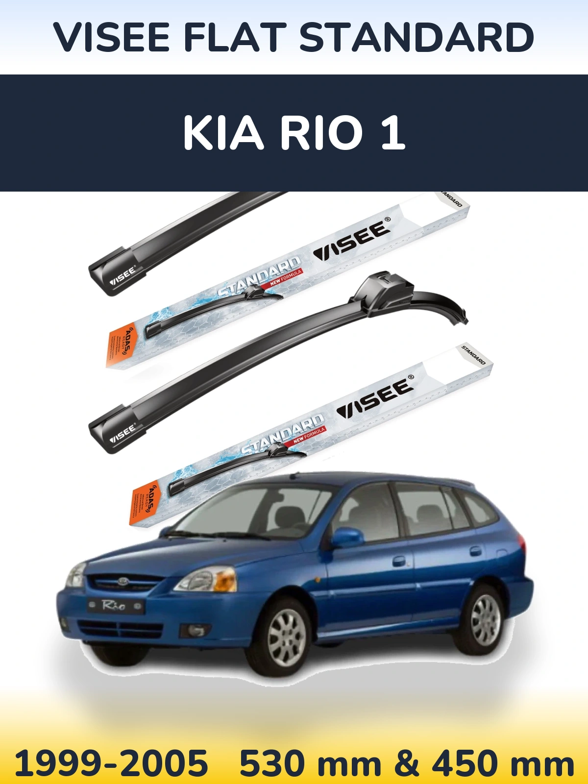 Sada předních stěračů VISEE FLAT STANDARD 530 a 450 mm pro KIA Rio 1 1999-2005