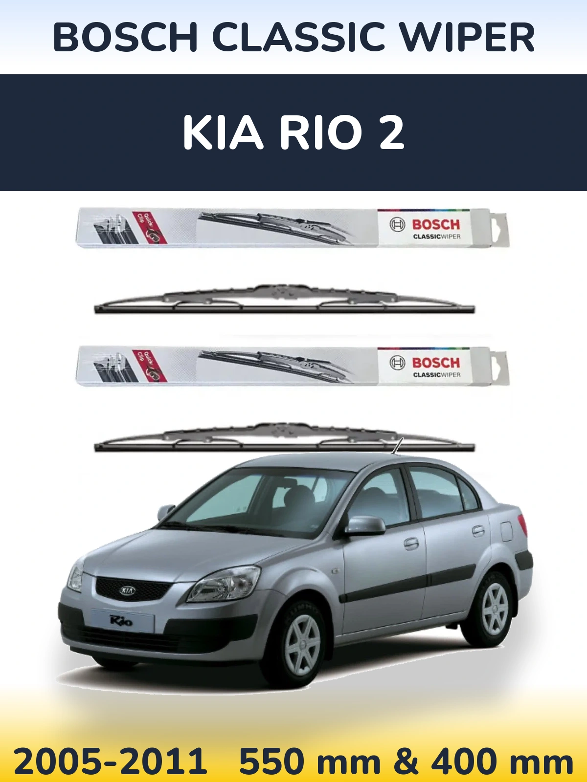 Sada předních stěračů BOSCH Classic Wiper 550 a 400 mm pro KIA Rio 2 2005-2011