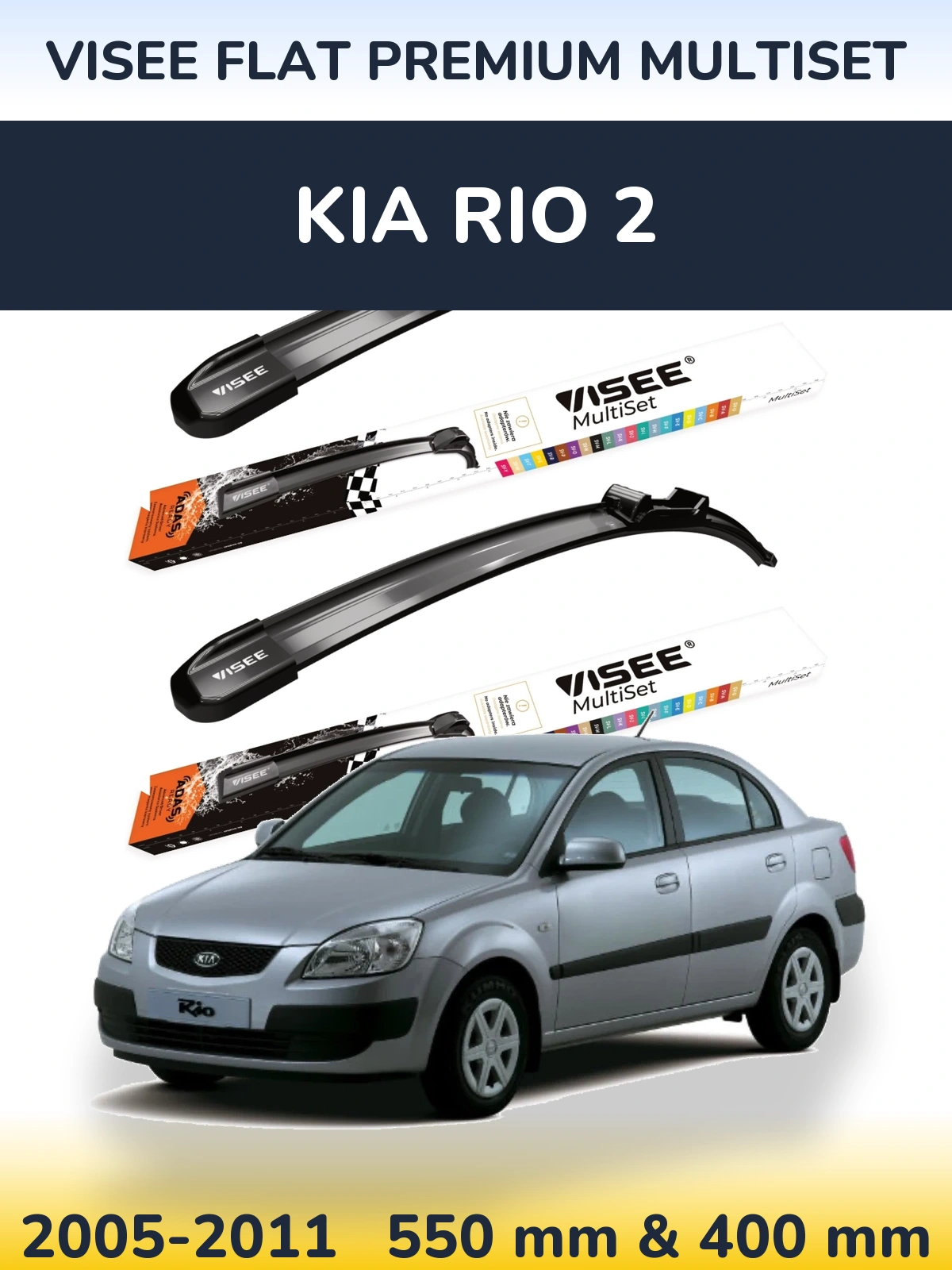 Sada předních stěračů VISEE FLAT PREMIUM MultiSet 550 a 400 mm pro KIA Rio 2 2005-2011