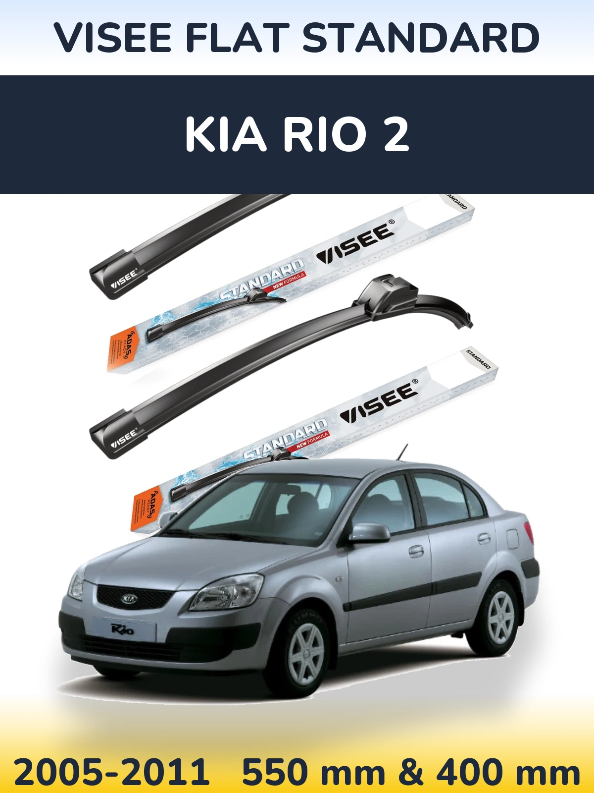 Sada předních stěračů VISEE FLAT STANDARD 550 a 400 mm pro KIA Rio 2 2005-2011