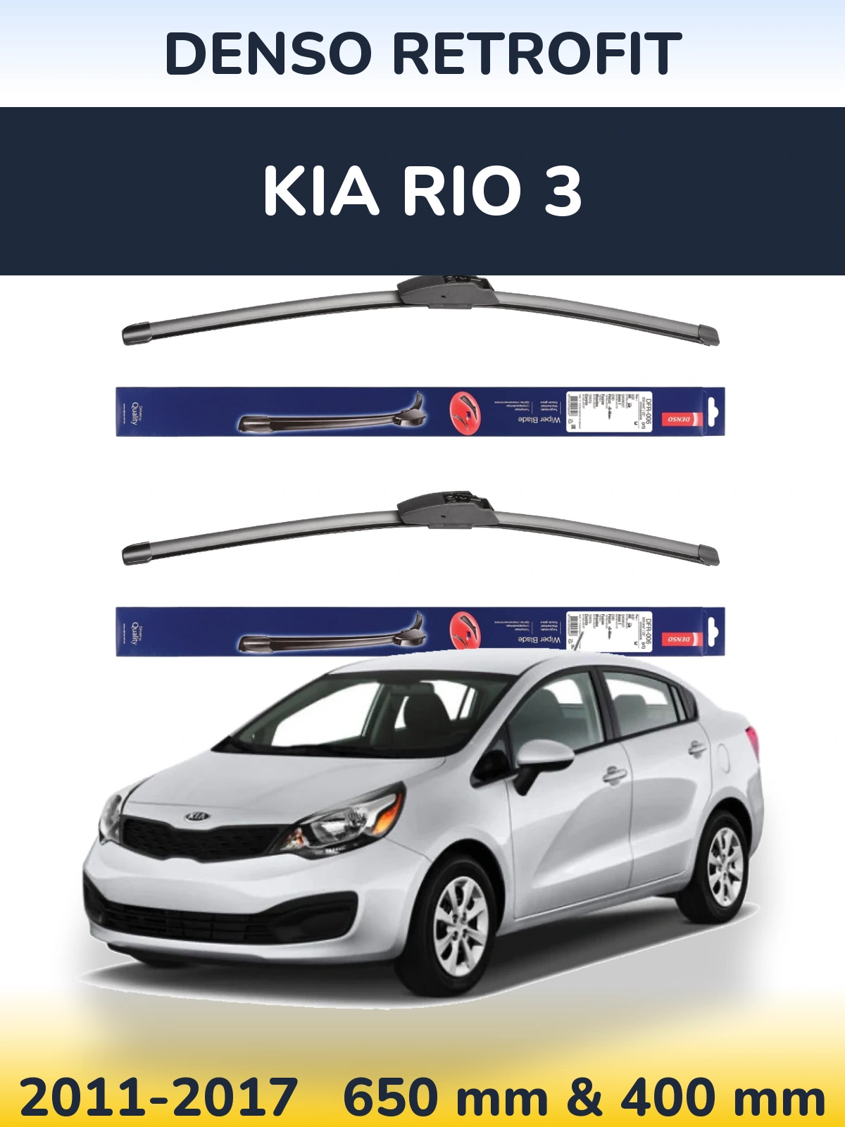 Sada předních stěračů Denso Retrofit 650 a 400 mm pro KIA Rio 3 2011-2017