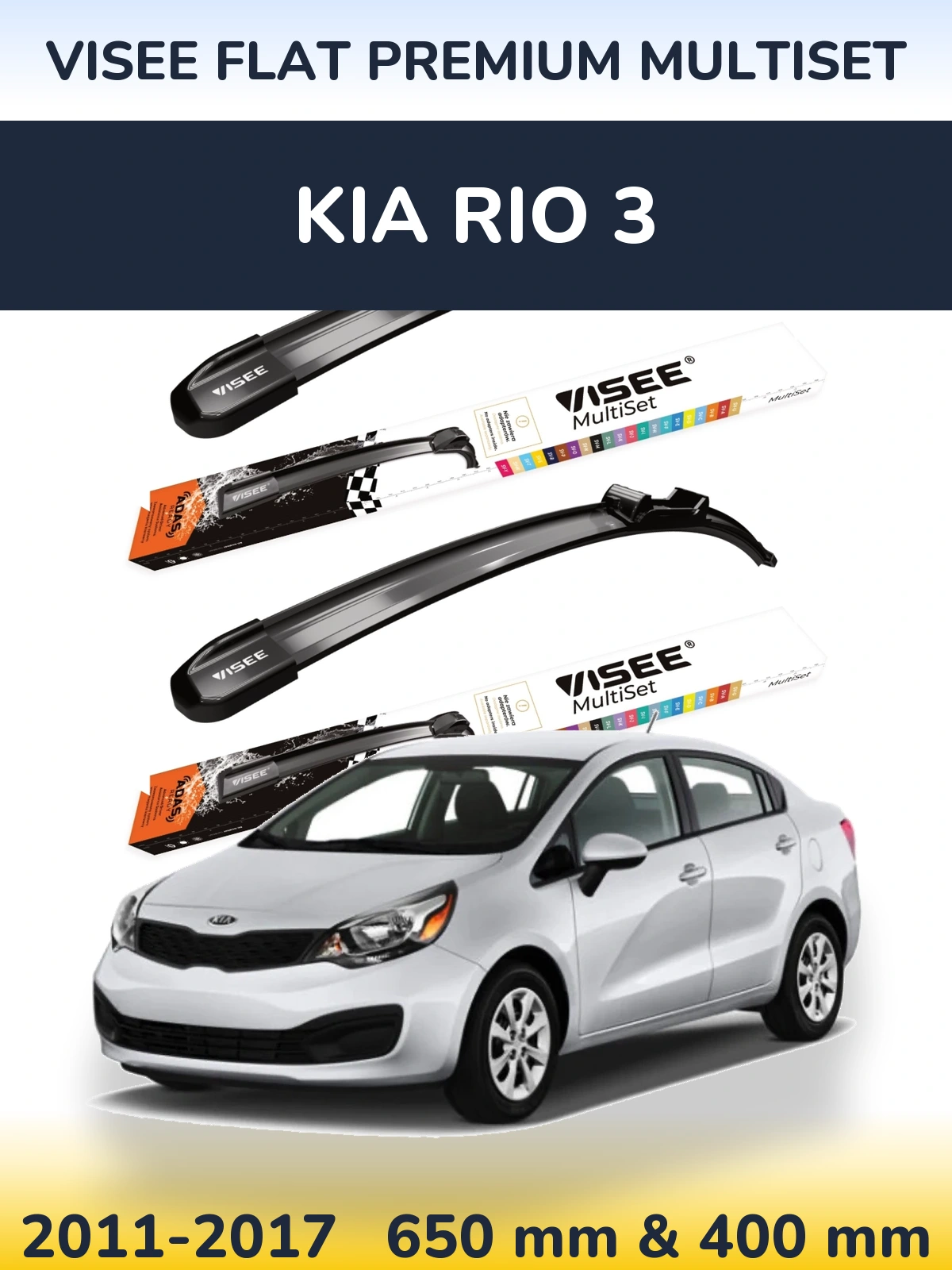 Sada předních stěračů VISEE FLAT PREMIUM MultiSet 650 a 400 mm pro KIA Rio 3 2011-2017
