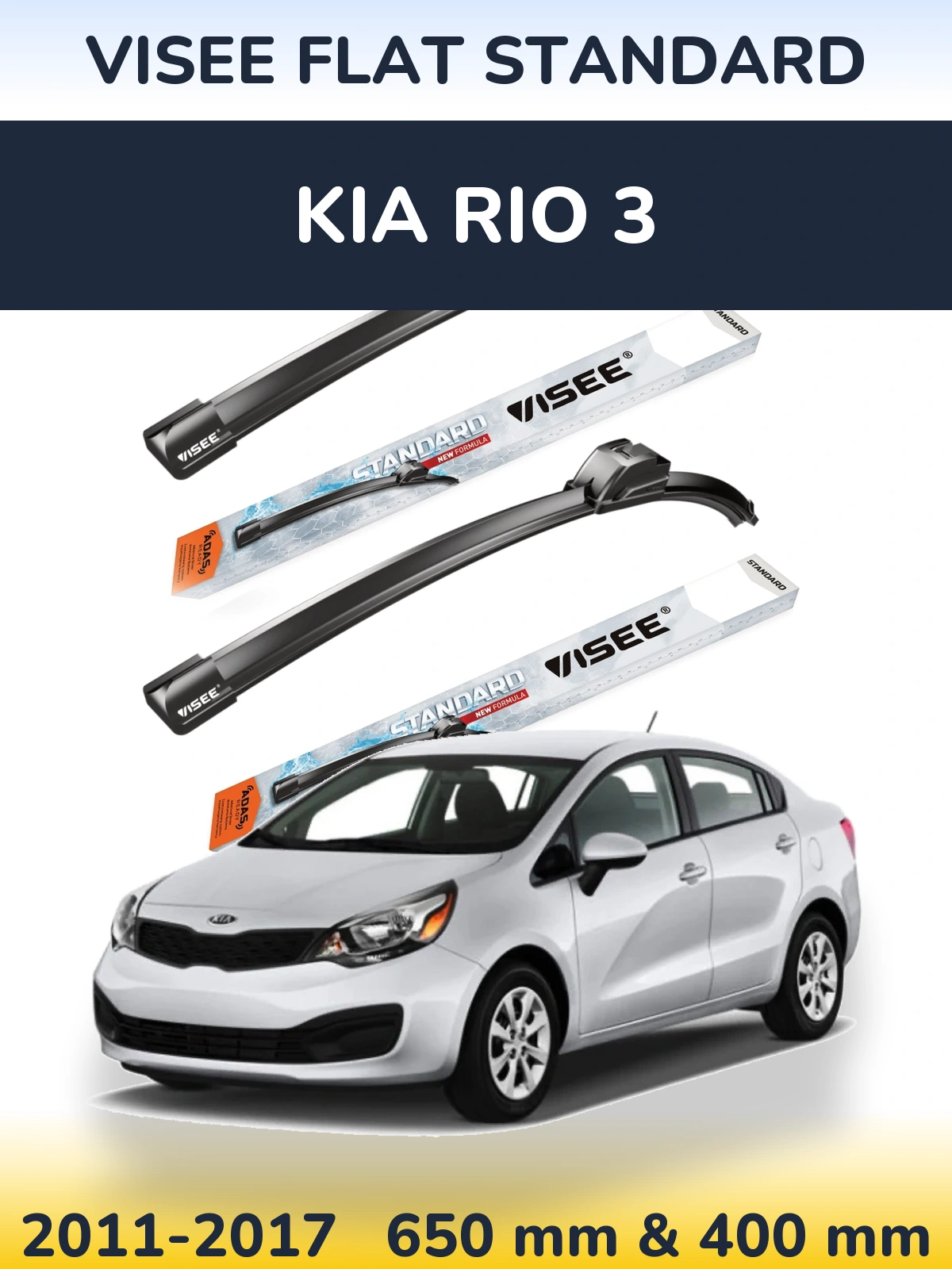 Sada předních stěračů VISEE FLAT STANDARD 650 a 400 mm pro KIA Rio 3 2011-2017