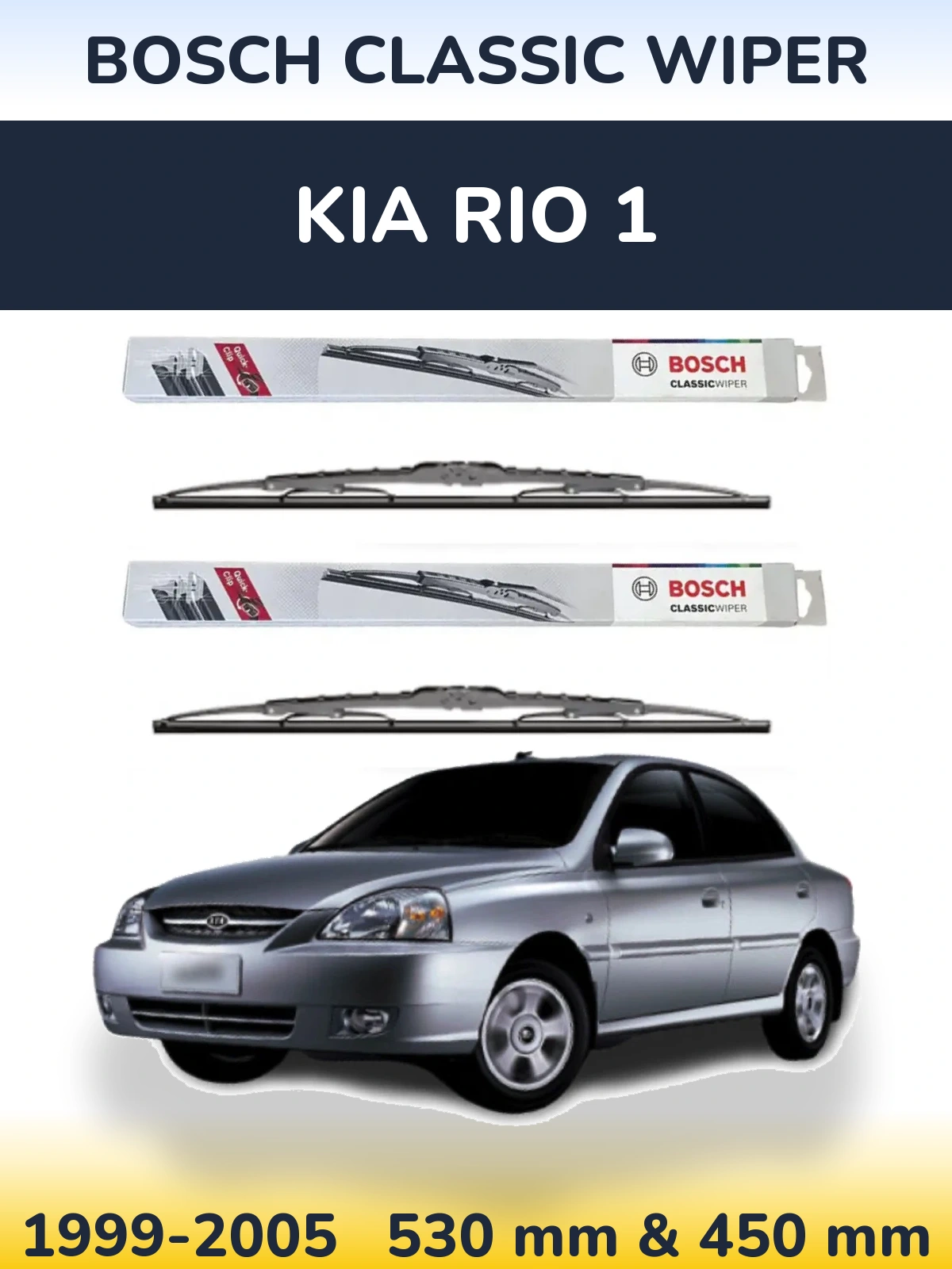 Sada předních stěračů BOSCH Classic Wiper 530 a 450 mm pro KIA Rio 1 1999-2005