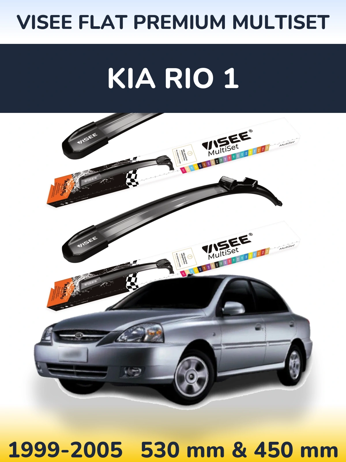 Sada předních stěračů VISEE FLAT PREMIUM MultiSet 530 a 450 mm pro KIA Rio 1 1999-2005