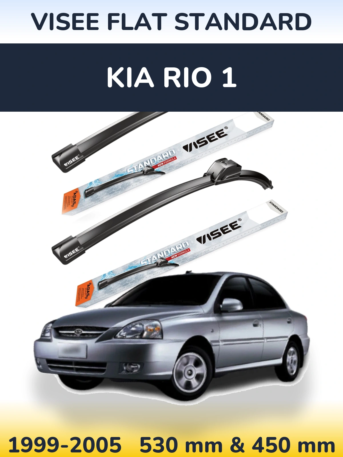 Sada předních stěračů VISEE FLAT STANDARD 530 a 450 mm pro KIA Rio 1 1999-2005