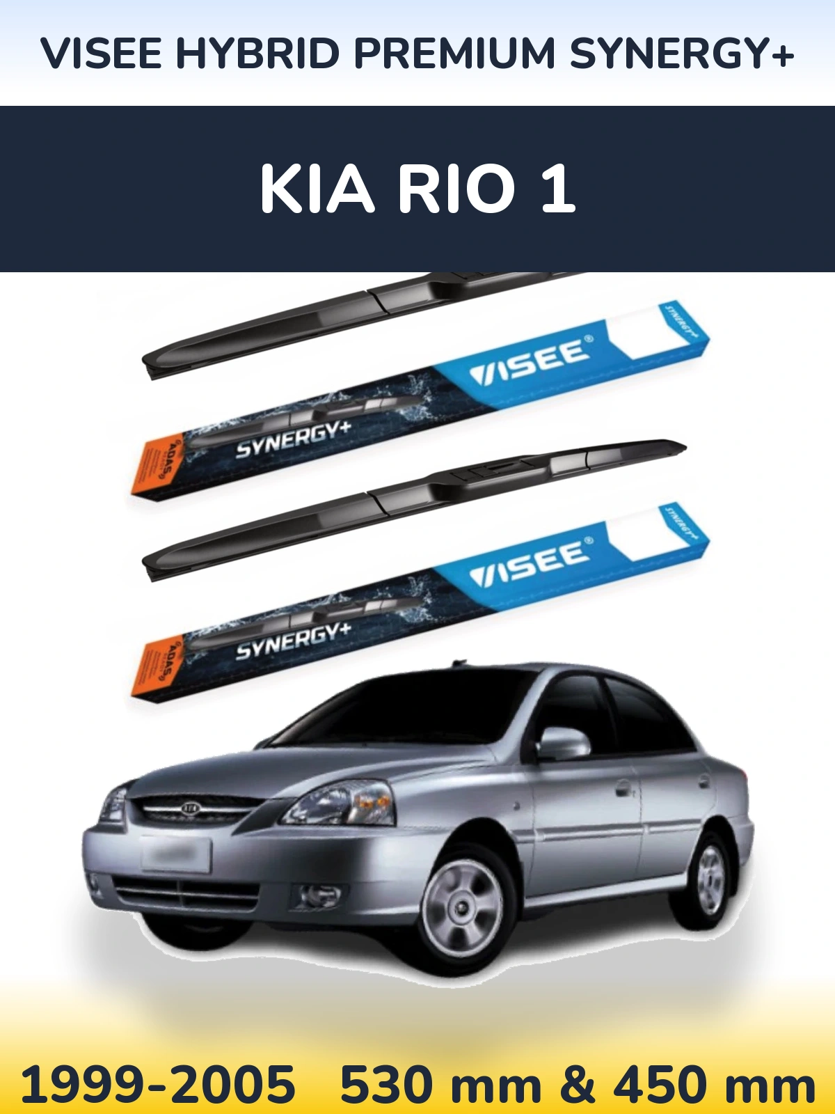 Sada předních stěračů VISEE HYBRID PREMIUM SYNERGY+ 530 a 450 mm pro KIA Rio 1 1999-2005