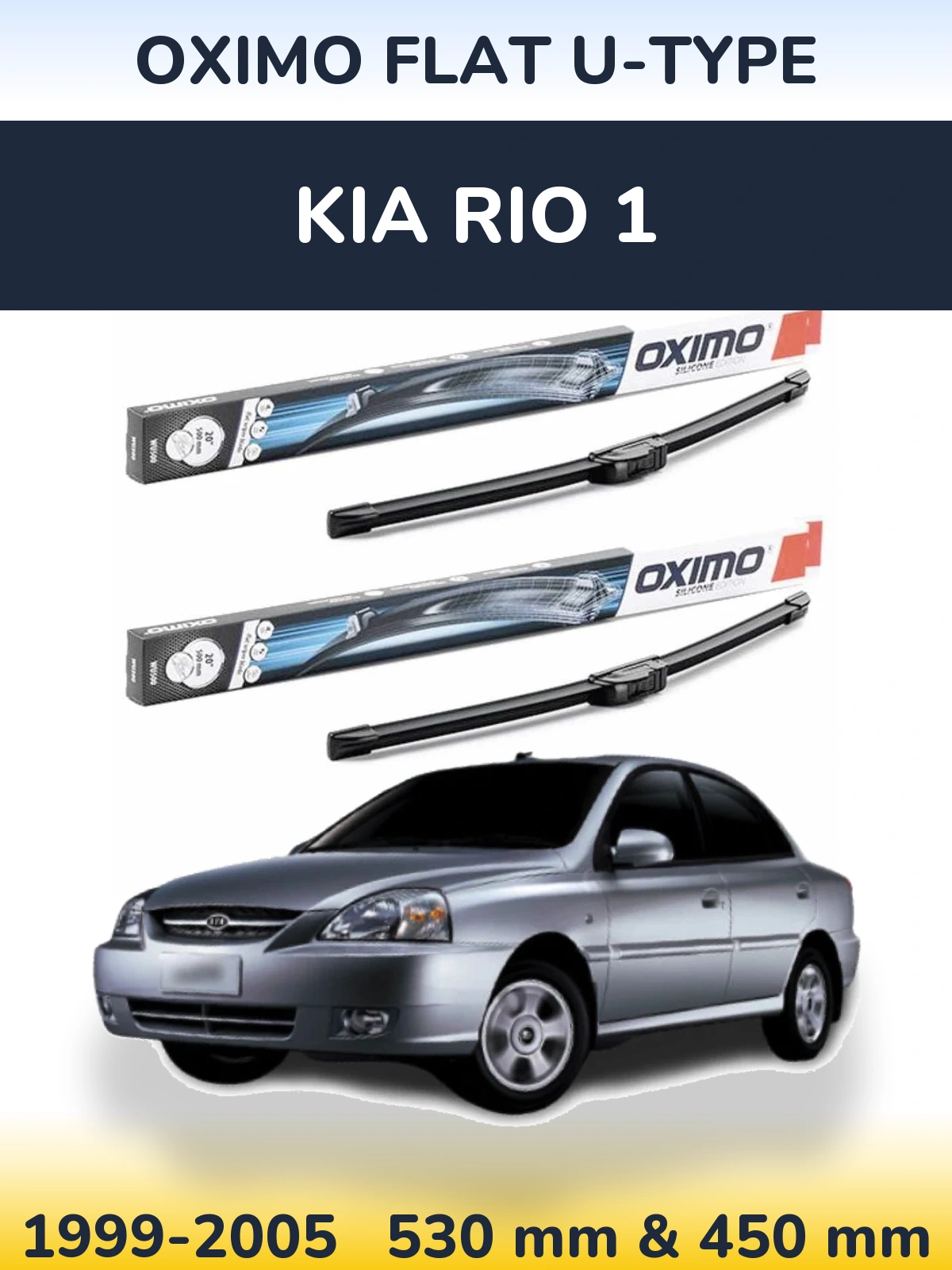 Sada předních stěračů Oximo Flat U-type 530 a 450 mm pro KIA Rio 1 1999-2005