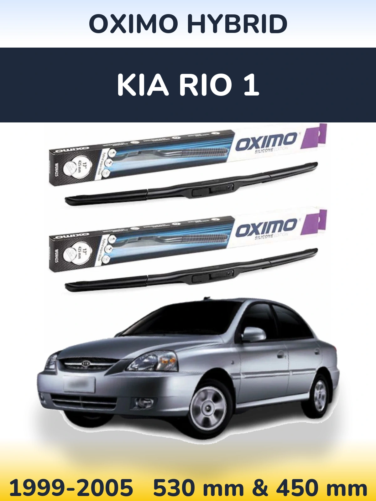 Sada předních stěračů Oximo Hybrid 530 a 450 mm pro KIA Rio 1 1999-2005