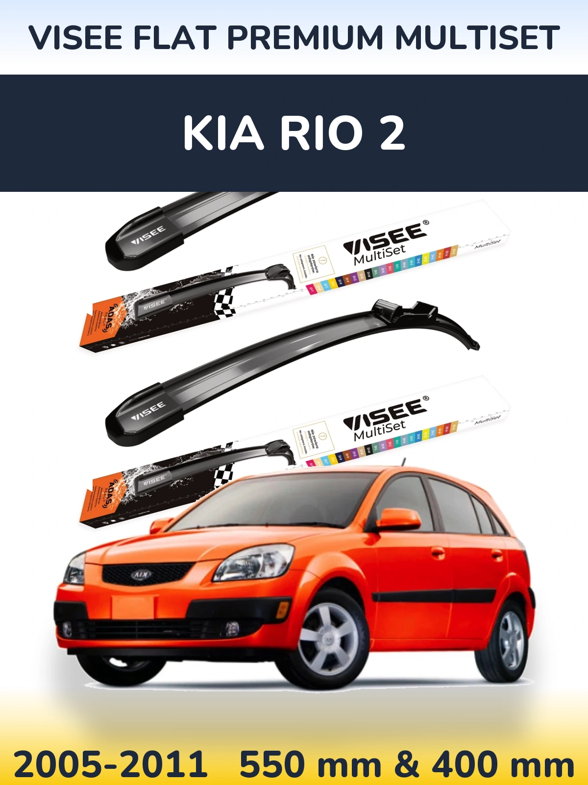 Sada předních stěračů VISEE FLAT PREMIUM MultiSet 550 a 400 mm pro KIA Rio 2 2005-2011