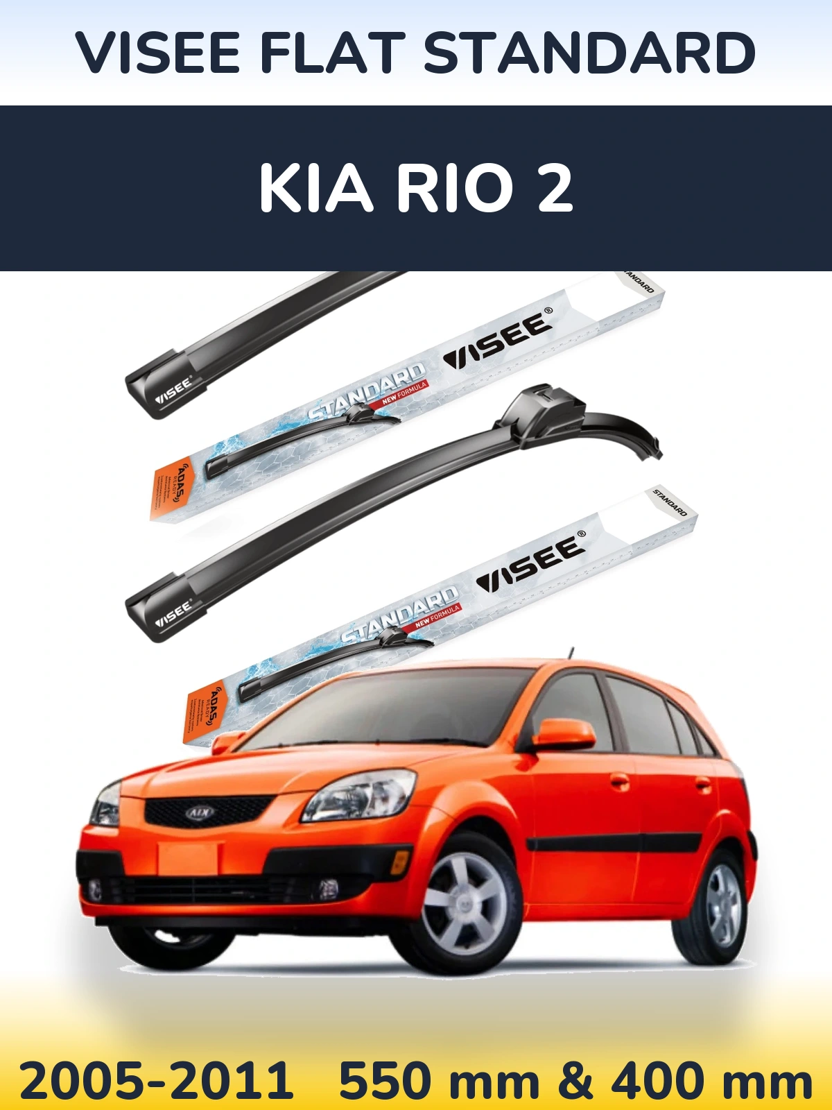 Sada předních stěračů VISEE FLAT STANDARD 550 a 400 mm pro KIA Rio 2 2005-2011